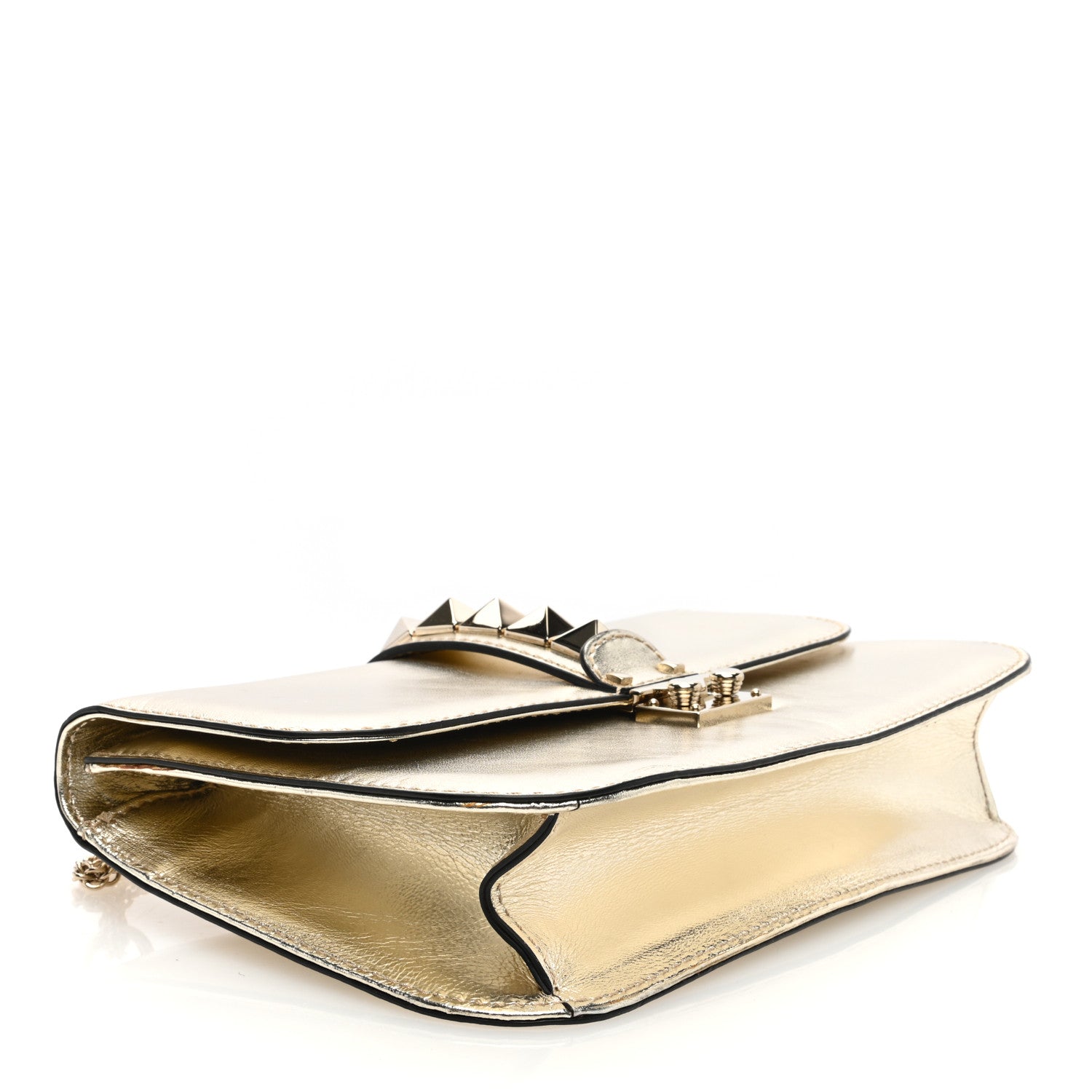 Valentino Garavani Metallic Nappa Medium Glam Lock Rockstud Flap Platino 4 of 9