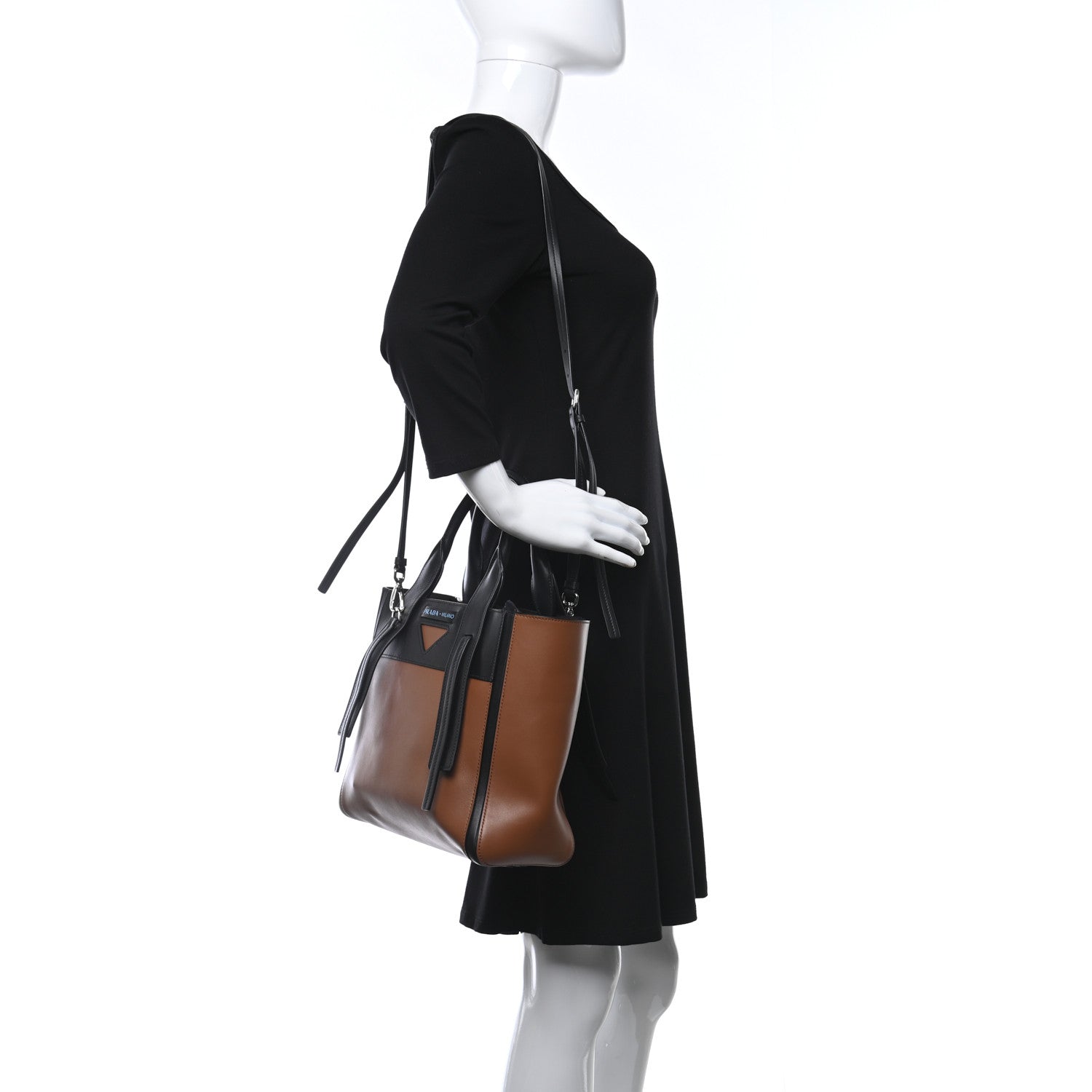 Prada Grace Lux Light Small Ouverture Shoulder Bag Light Cognac Black 2 of 10