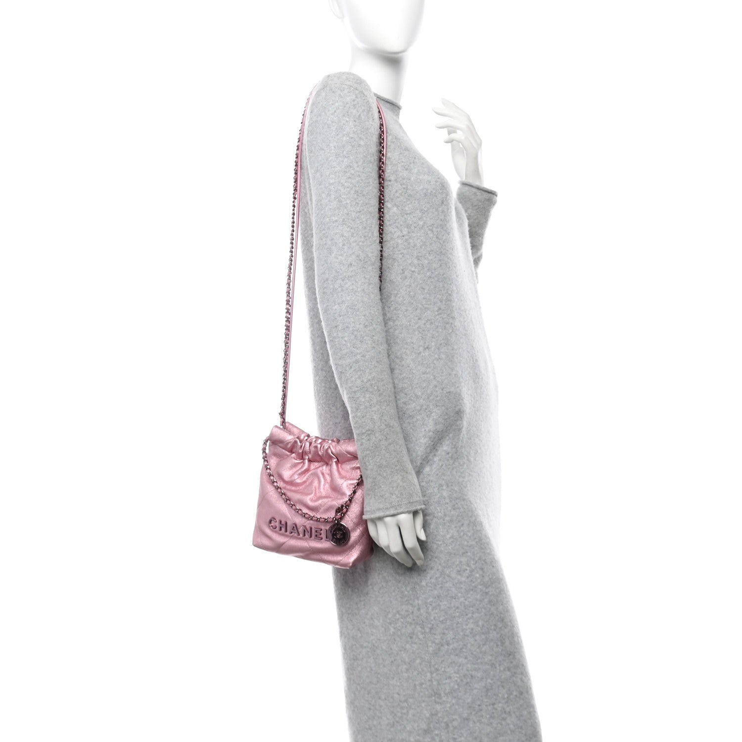 Chanel Metallic Lambskin Lacquered Monochrome Quilted Mini Chanel 22 Pink 2 of 10