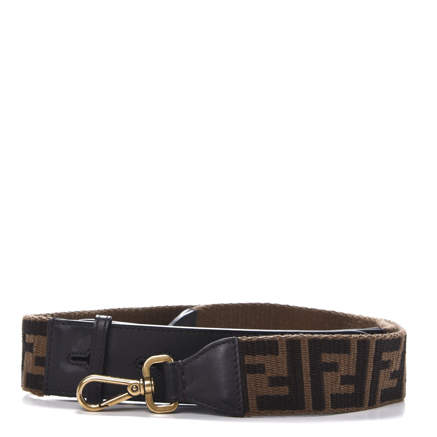 Fendi Ribbon Vitello Century FF 1974 Flat Studded Strap You Fango Marrone Ebano 1 of 7