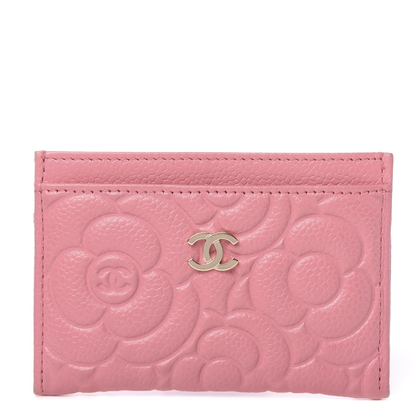Caviar Camellia Embossed Card Holder Pink