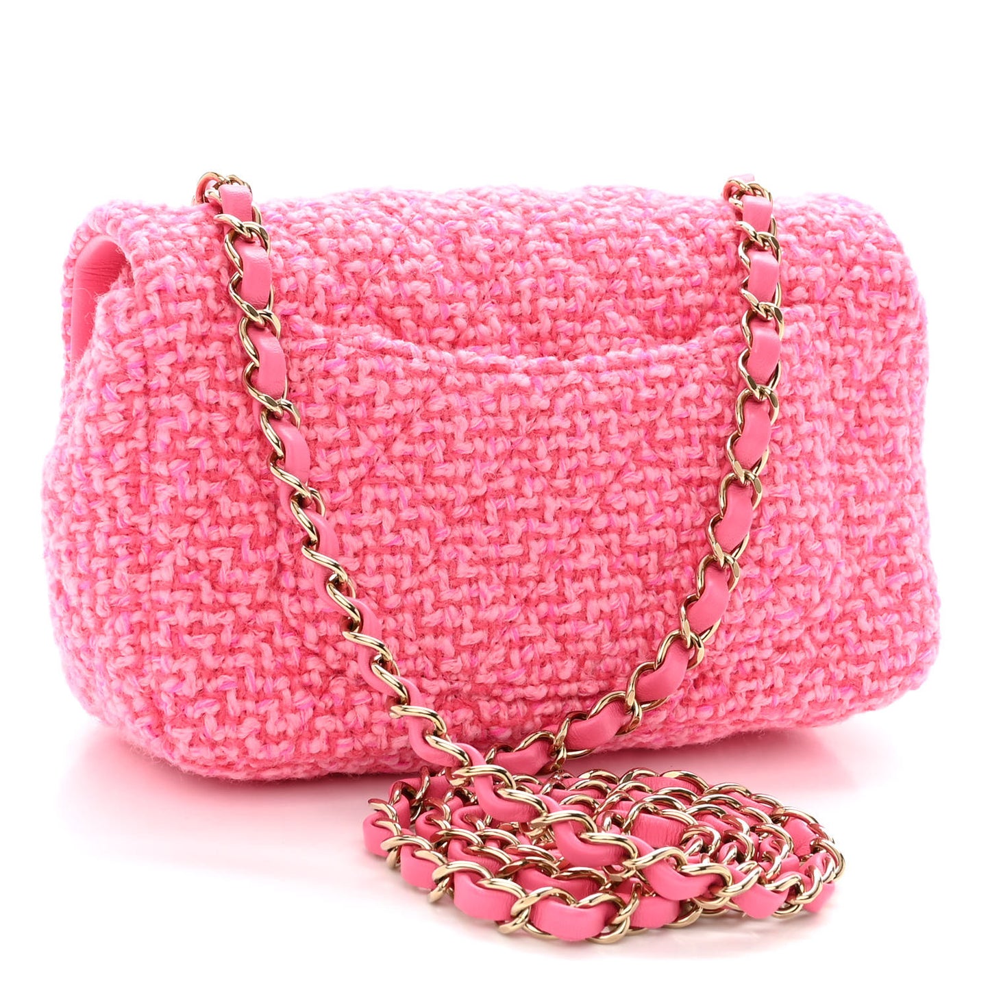 Wool Tweed Quilted Mini Rectangular Flap Dark Pink Fuchsia