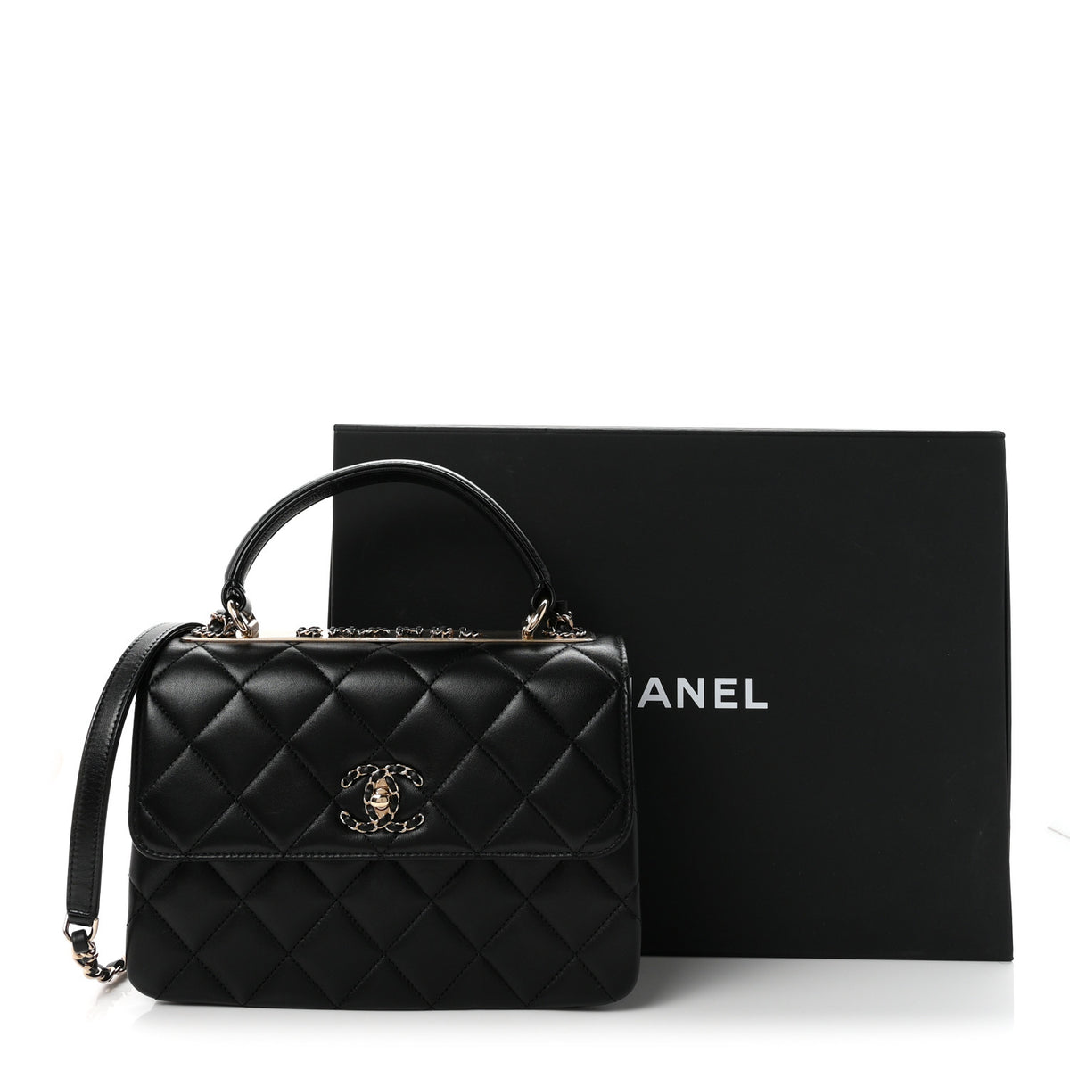 Lambskin Quilted Small Trendy CC Chain Dual Handle Flap Bag Black