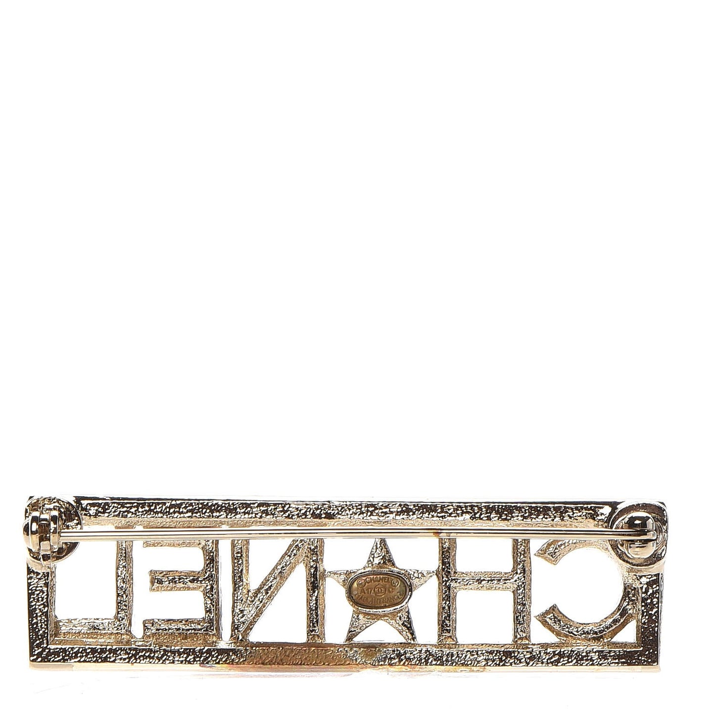 Baguette Crystal Star Logo Brooch Gold