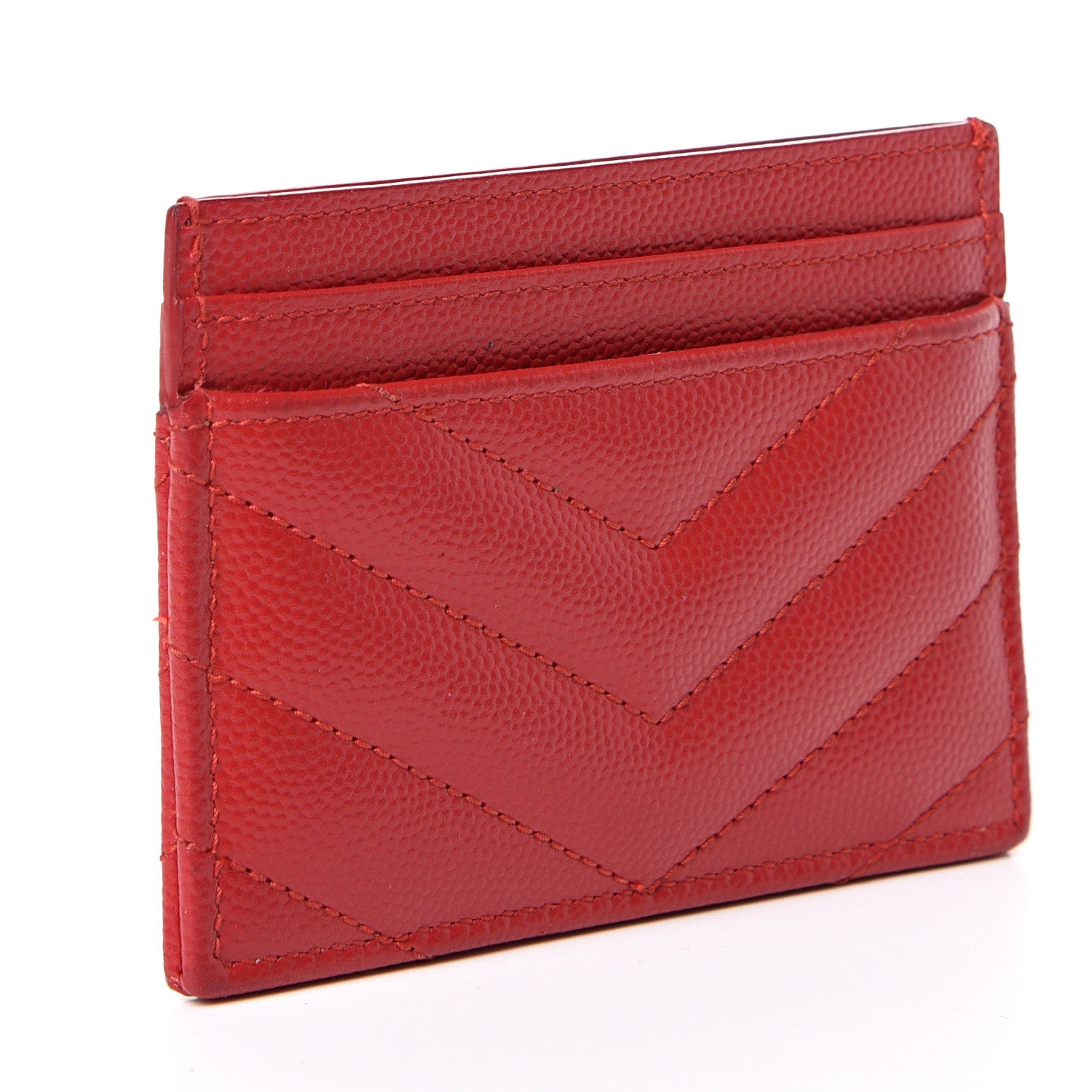 Saint Laurent Grain De Poudre Matelasse Chevron Monogram Credit Card Case Bandana Red 2 of 9