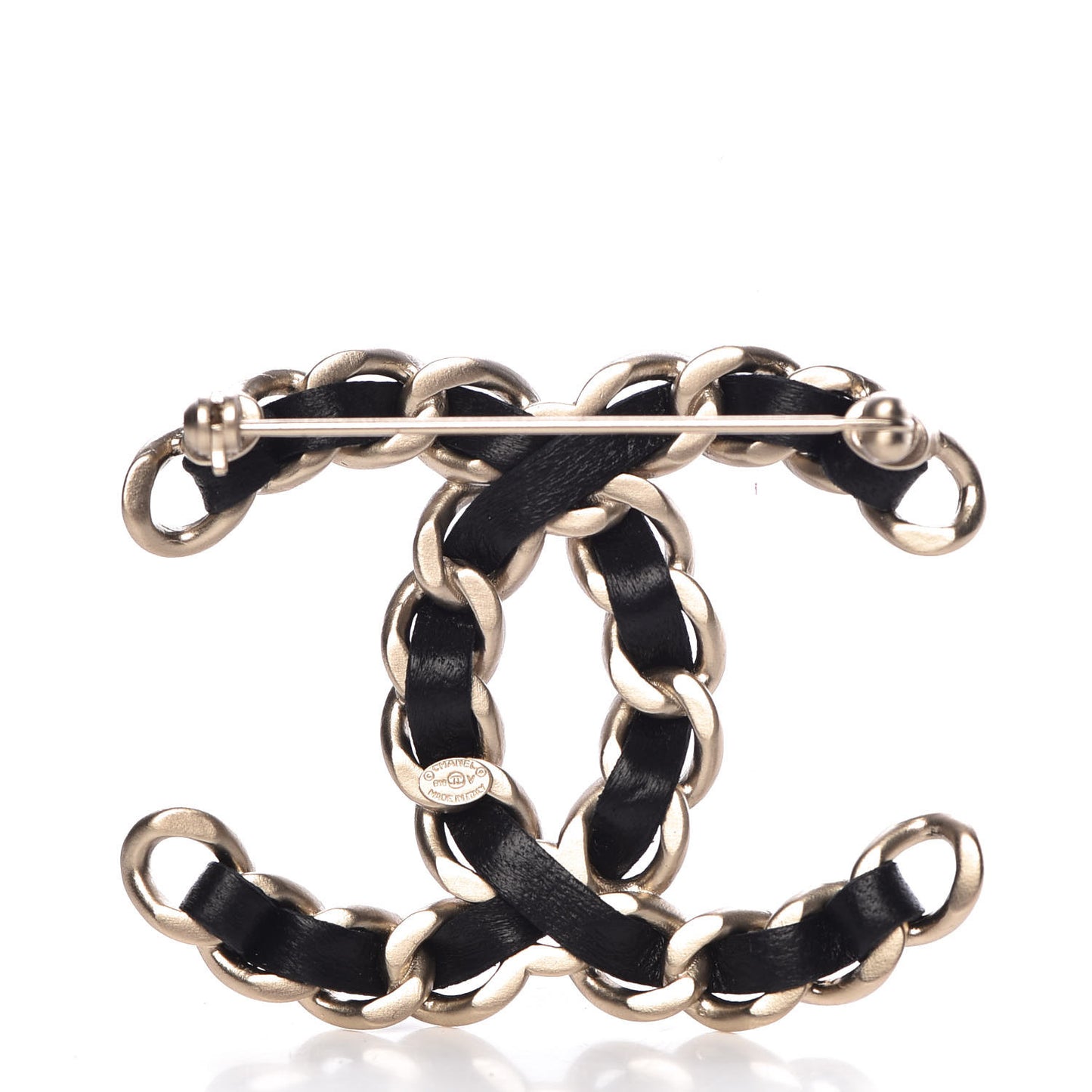 Lambskin Chain CC Brooch Black Gold