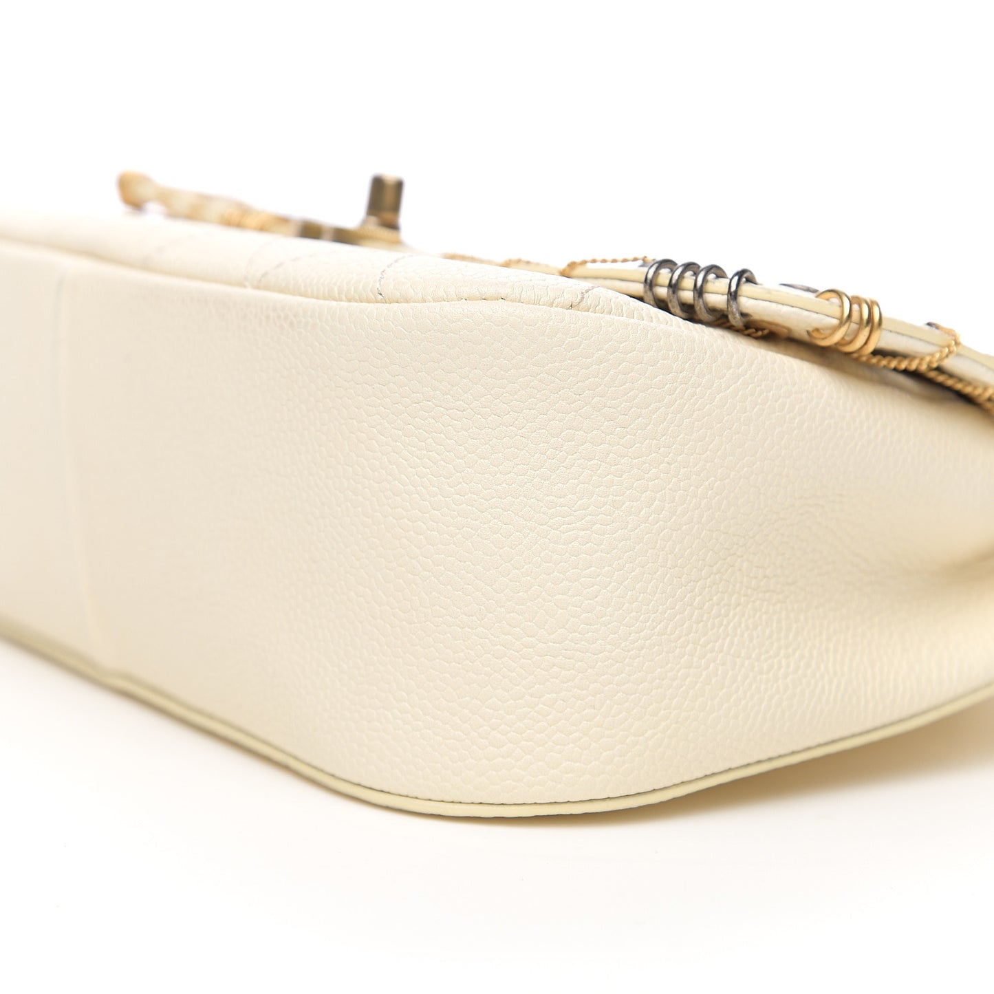 Caviar Quilted Grommet Embellished Small Piercing Chic Flap Bag Ivory