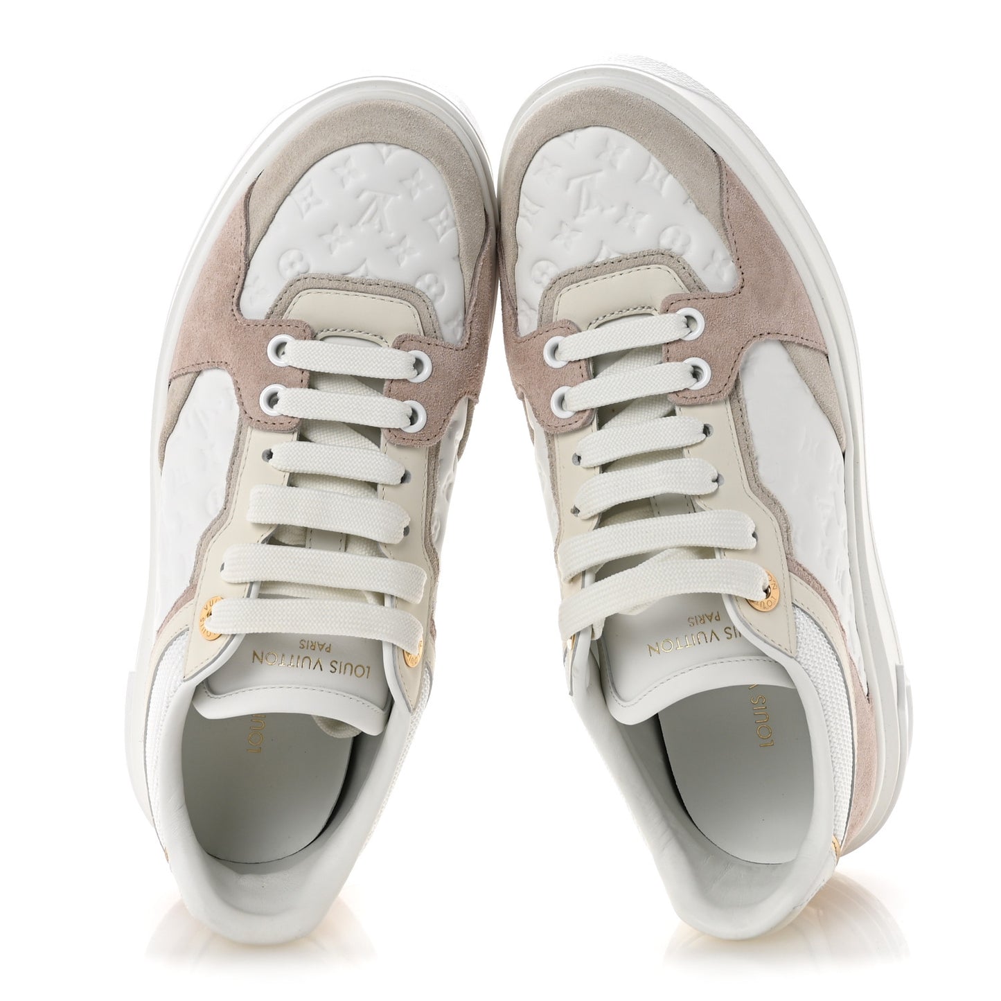 Suede Calfskin Monogram Embossed Time Out Sneakers 37 Rose Poudre