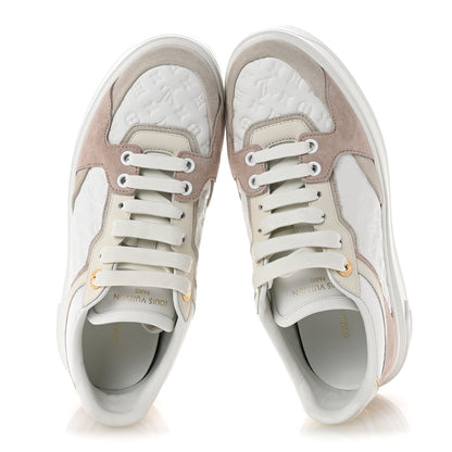 Louis Vuitton Suede Calfskin Monogram Embossed Time Out Sneakers 37 Rose Poudre 2 of 10