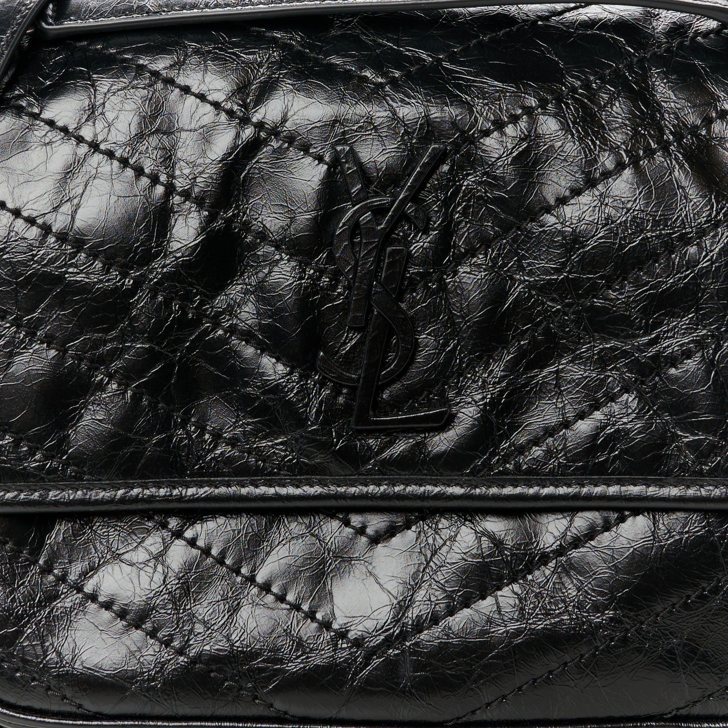 Crinkled Calfskin Matelasse Monogram Medium Niki Chain Satchel Black