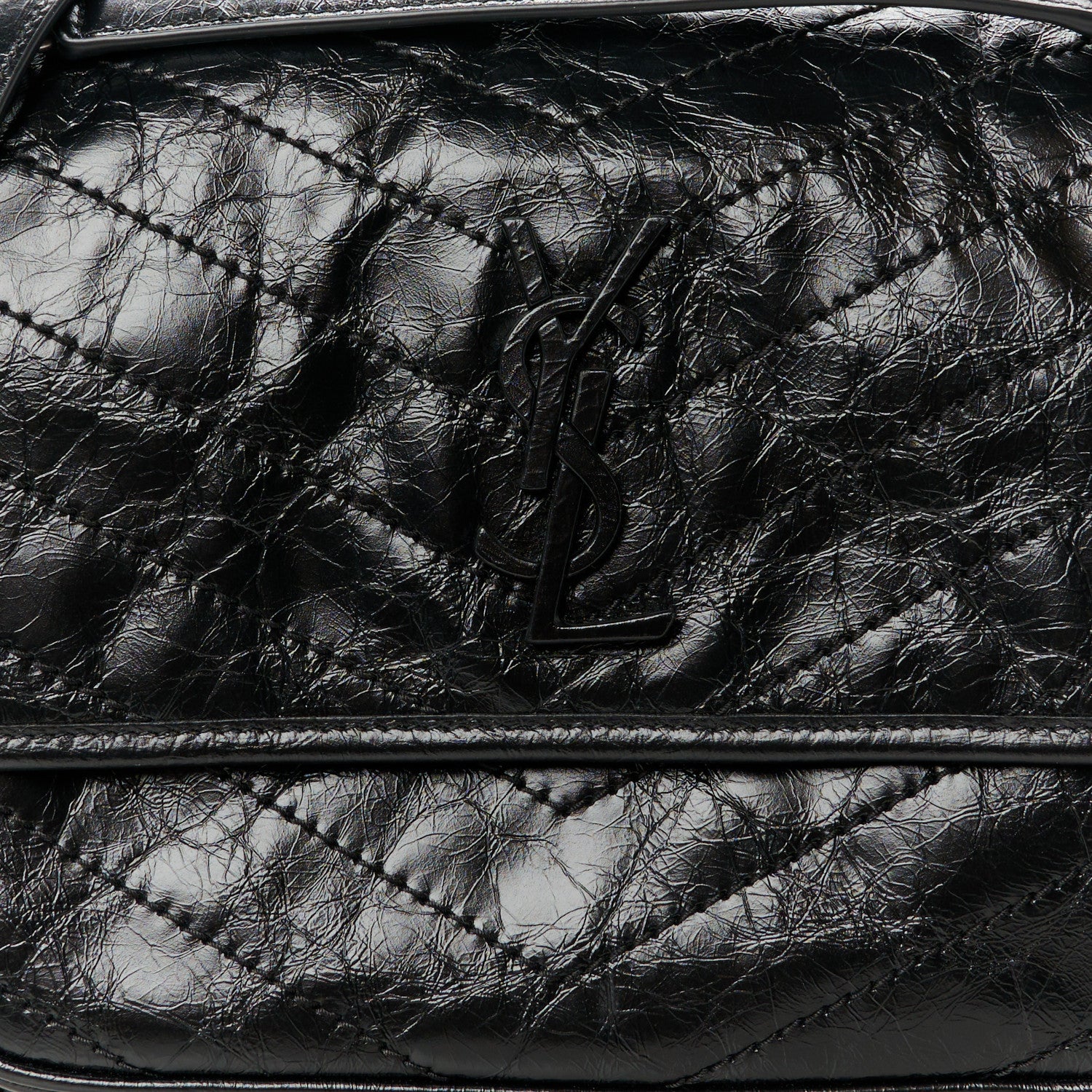 Saint Laurent Crinkled Calfskin Matelasse Monogram Medium Niki Chain Satchel Black 9 of 11