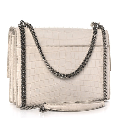 Saint Laurent Calfskin Crocodile Embossed Medium Monogram Sunset Blanc Vintage 3 of 13