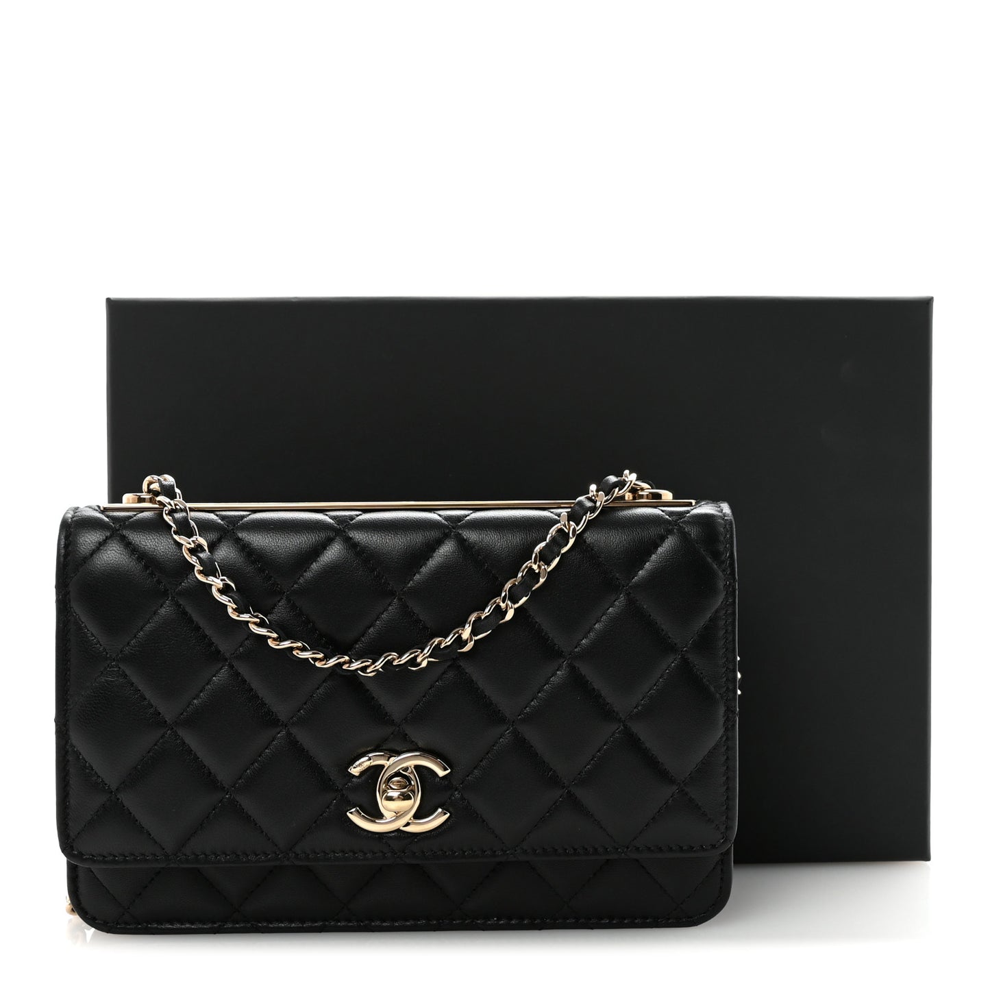 Lambskin Quilted Trendy CC Wallet On Chain WOC Black