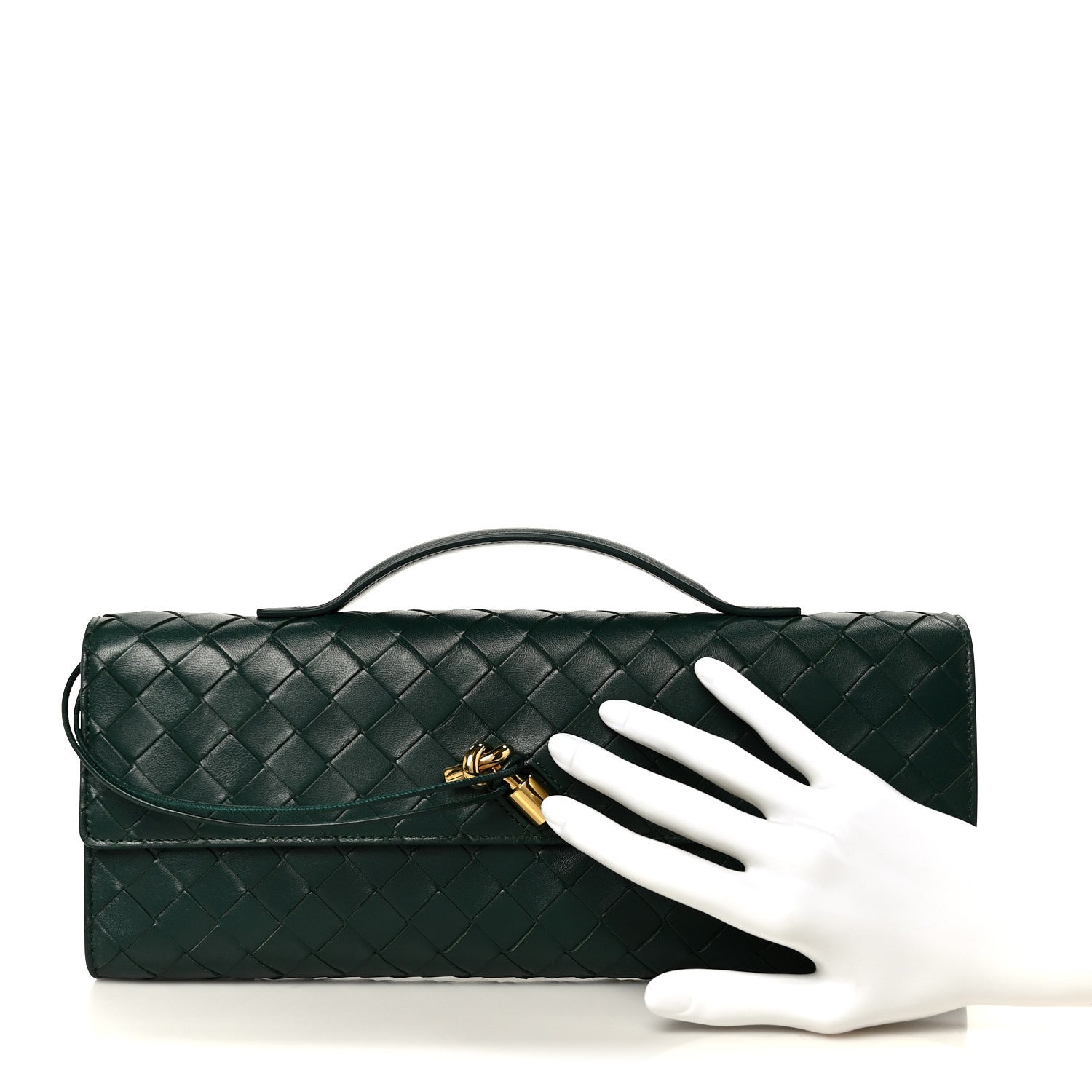 Bottega Veneta Nappa Intrecciato Long Andiamo Top Handle Clutch Emerald Green 2 of 9