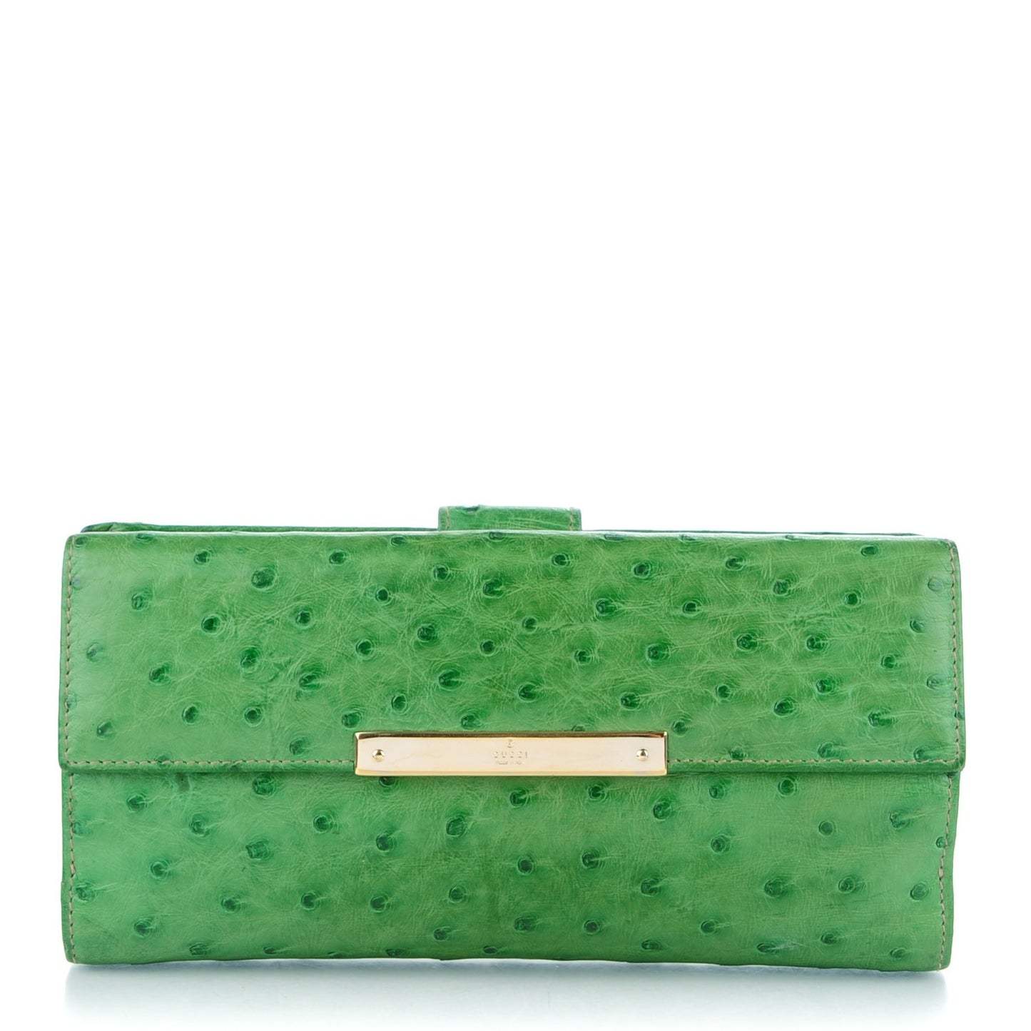 Ostrich Metal Bar Continental Wallet Green