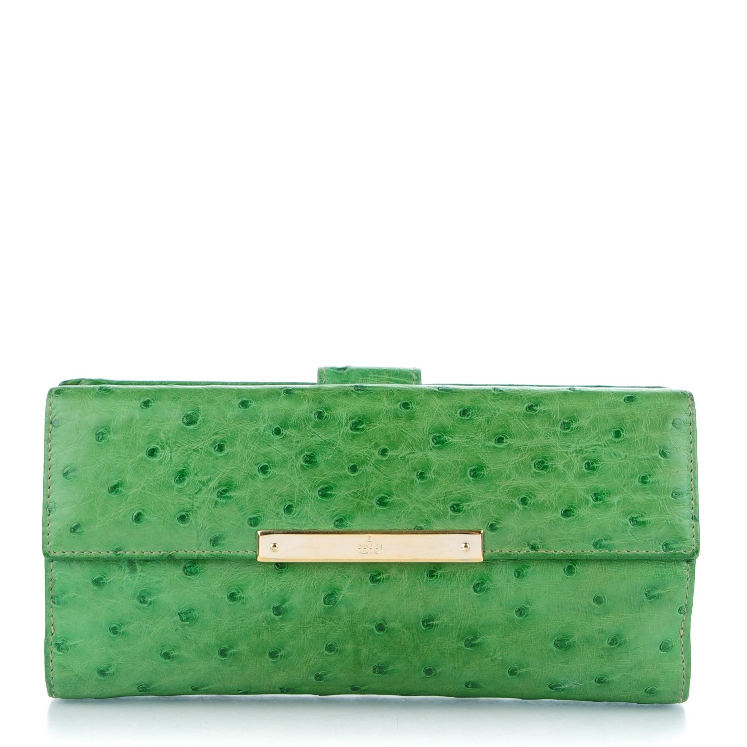 Gucci Ostrich Metal Bar Continental Wallet Green 1 of 7