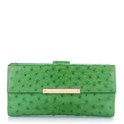 Gucci Ostrich Metal Bar Continental Wallet Green 1 of 7