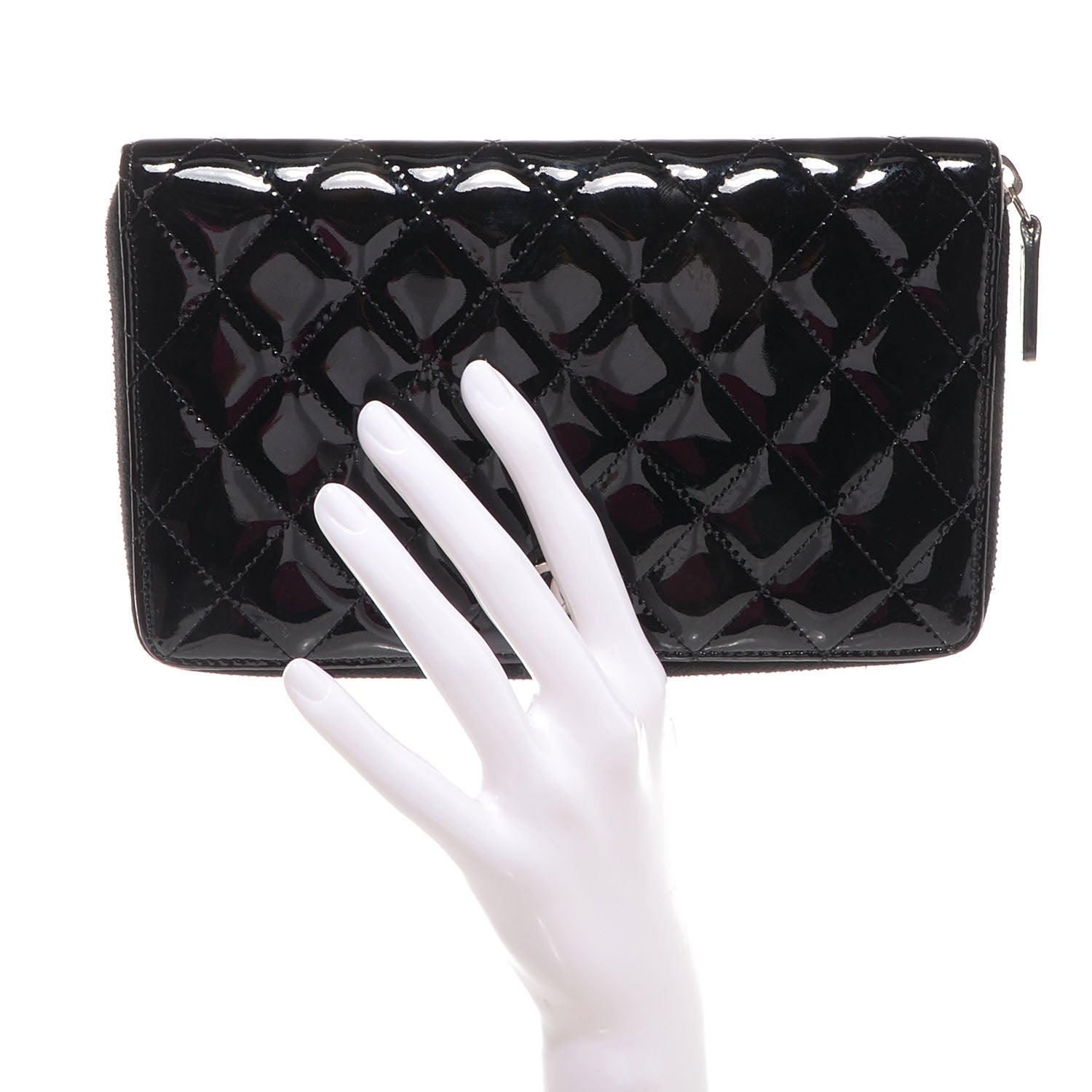 Chanel Patent Quilted Large Zip Around Organizer Wallet Black 2 of 7