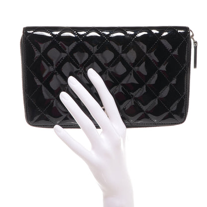 Chanel Patent Quilted Large Zip Around Organizer Wallet Black 2 of 7