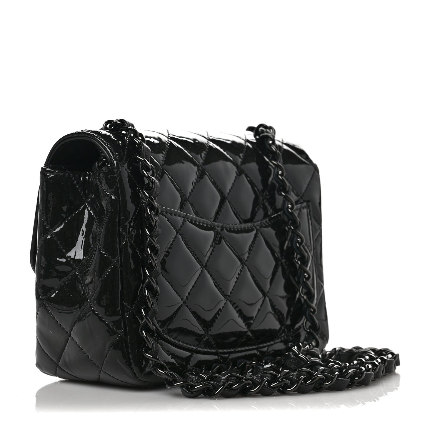 Patent Calfskin Quilted Mini Square Flap So Black