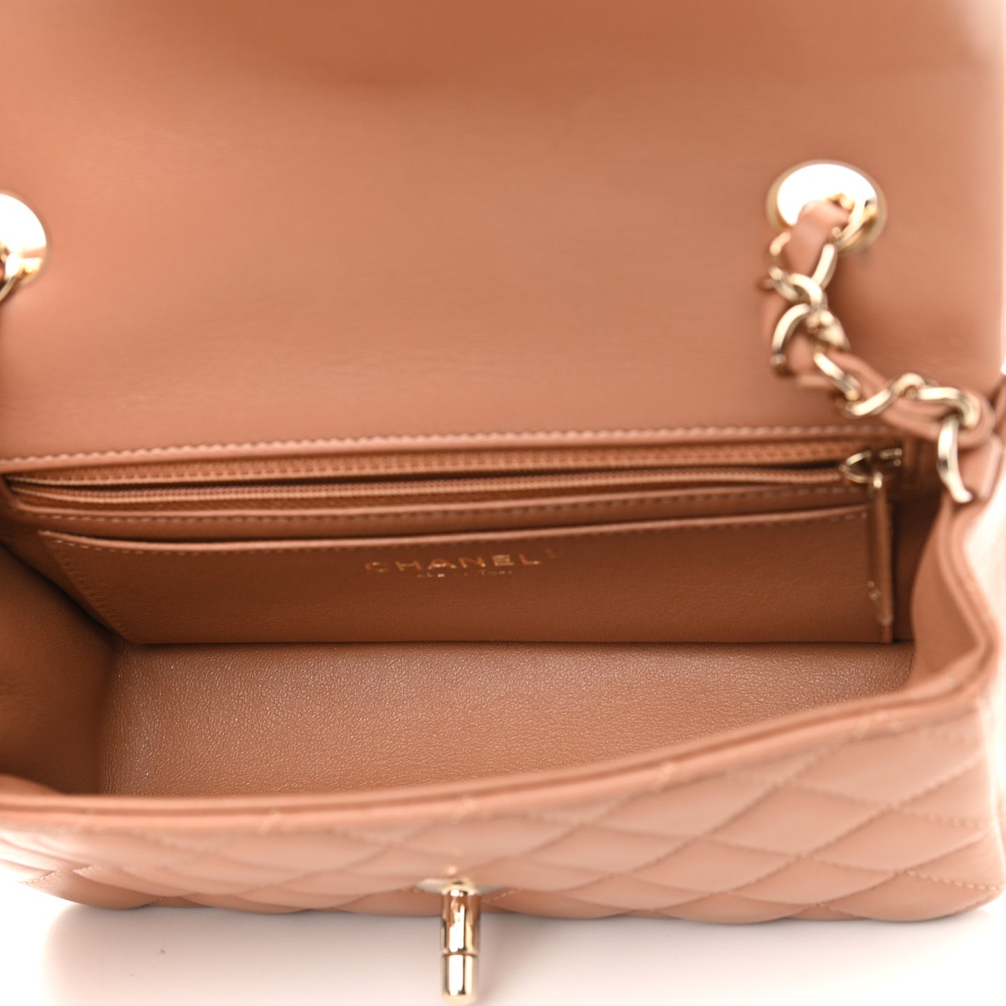 Lambskin Quilted Mini Rectangular Flap Brown