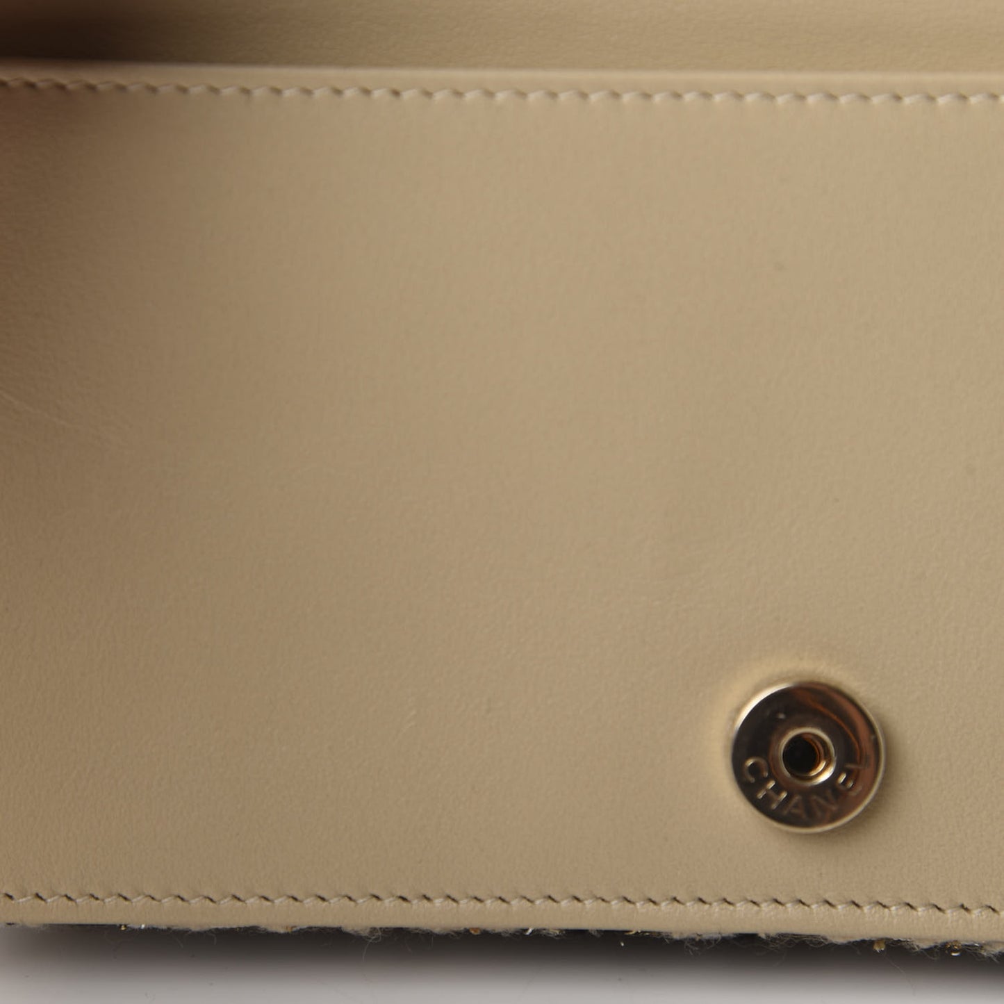Tweed Shearling Quilted Wallet On Chain WOC Beige Black