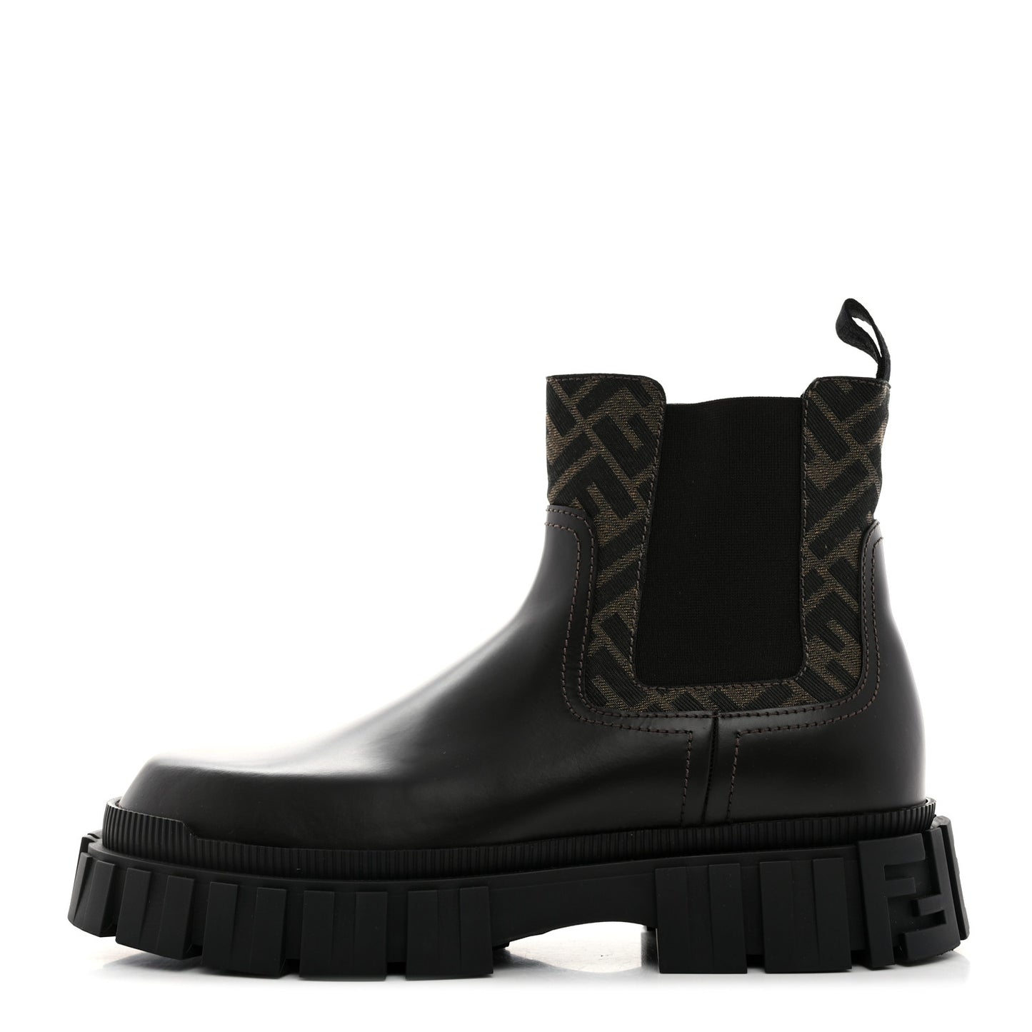 Vitello Fabric Jacquard FF 1974 Mens Fendi Force Chelsea Boots 9 Black Tobacco