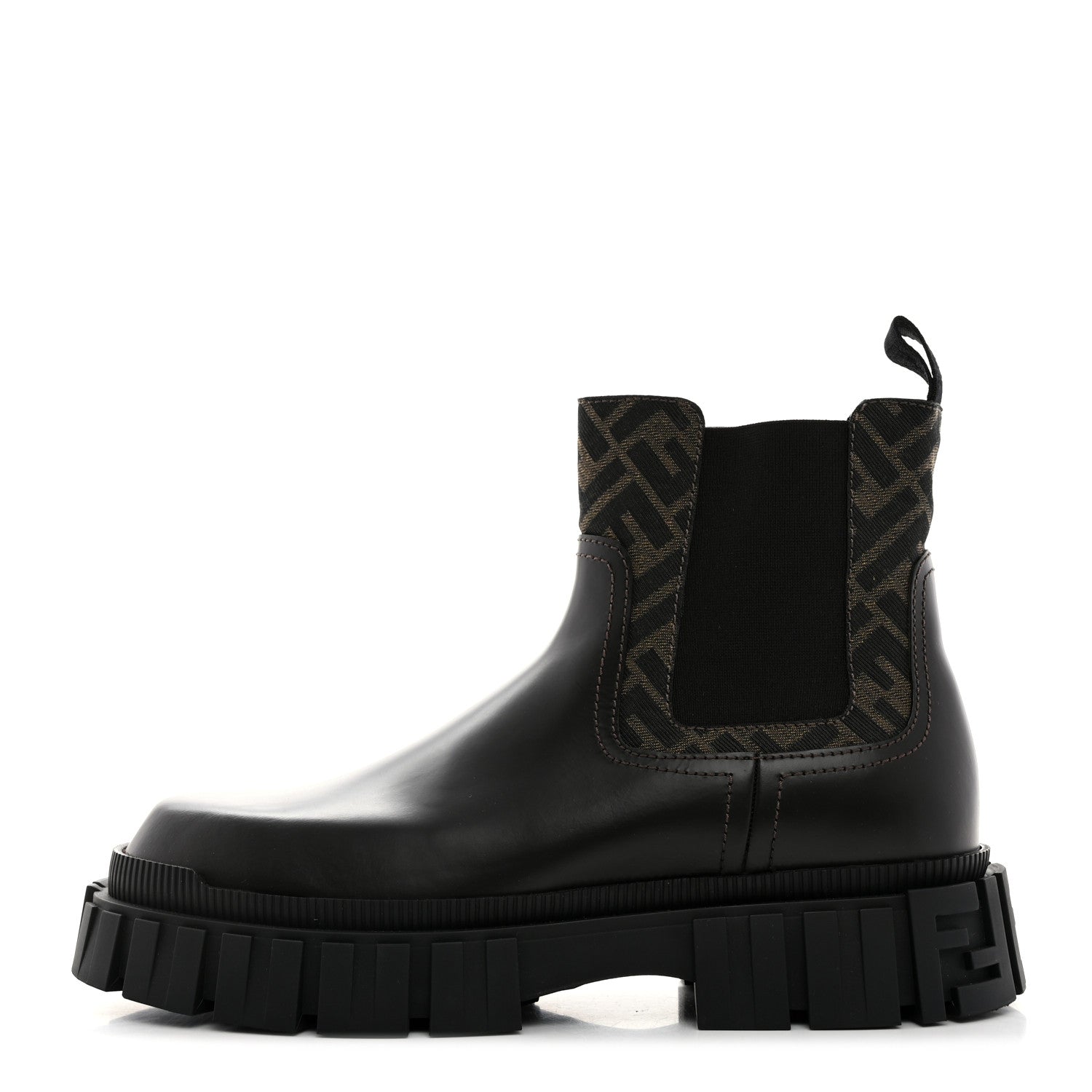 Fendi Vitello Fabric Jacquard FF 1974 Mens Fendi Force Chelsea Boots 9 Black Tobacco 1 of 9