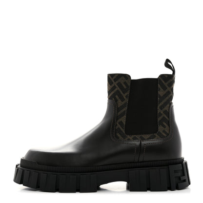 Fendi Vitello Fabric Jacquard FF 1974 Mens Fendi Force Chelsea Boots 9 Black Tobacco 1 of 9