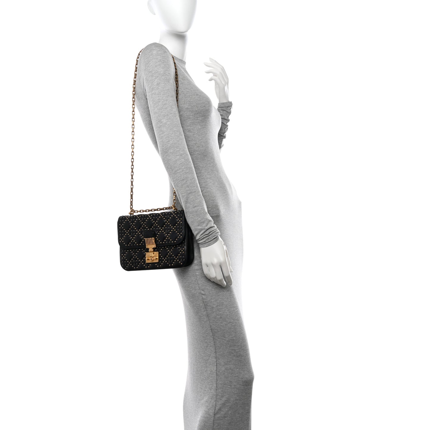 Lambskin Cannage Studded Large Dioraddict Flap Bag Black
