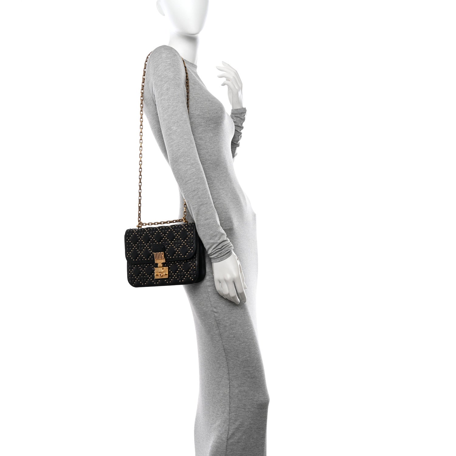 Christian Dior Lambskin Cannage Studded Large Dioraddict Flap Bag Black 2 of 11
