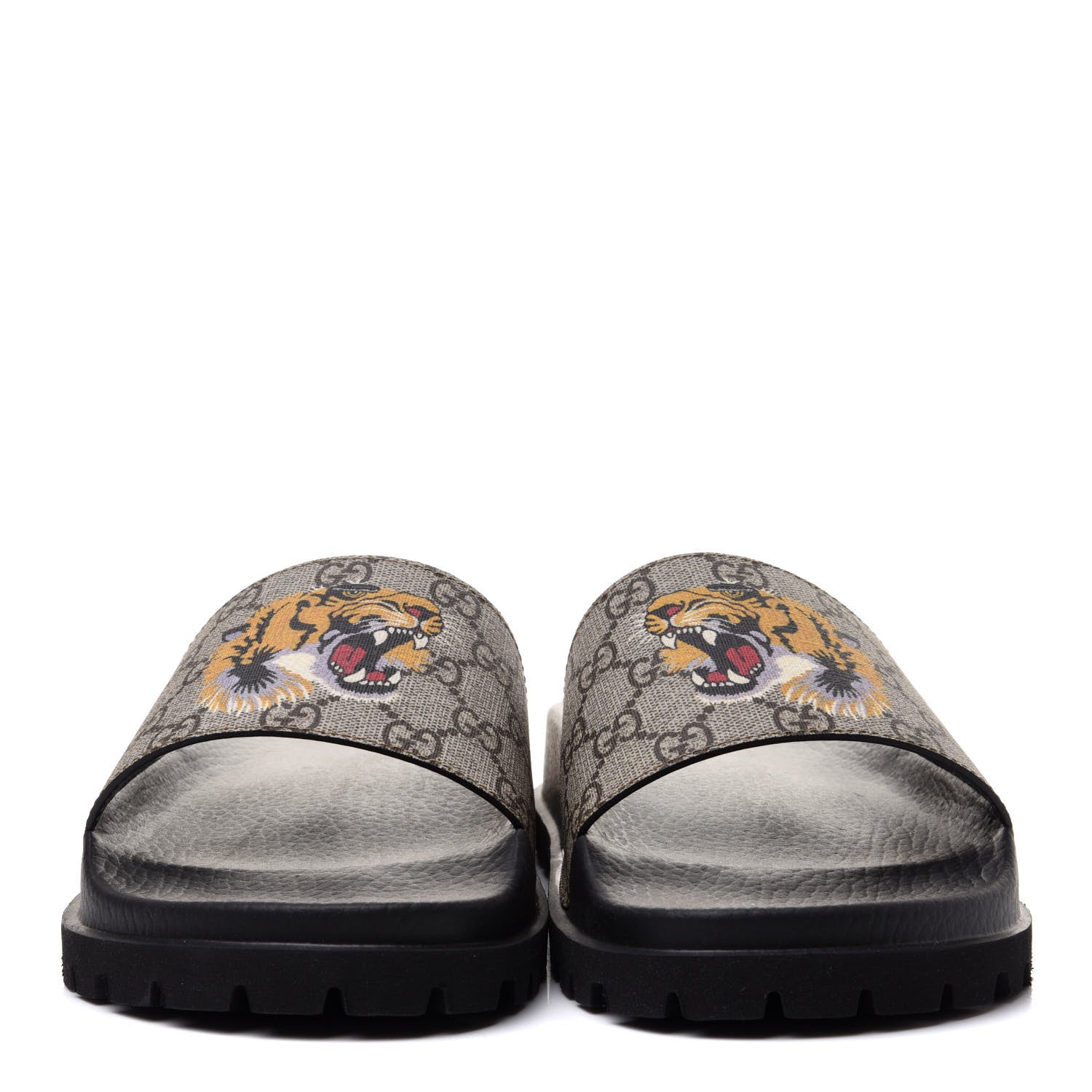 Gucci GG Supreme Monogram Tiger Mens Lug Sole Slide Sandals 9 Ebony 2 of 9