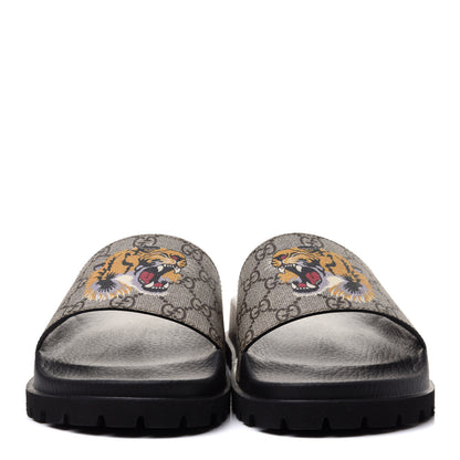 Gucci GG Supreme Monogram Tiger Mens Lug Sole Slide Sandals 9 Ebony 2 of 9