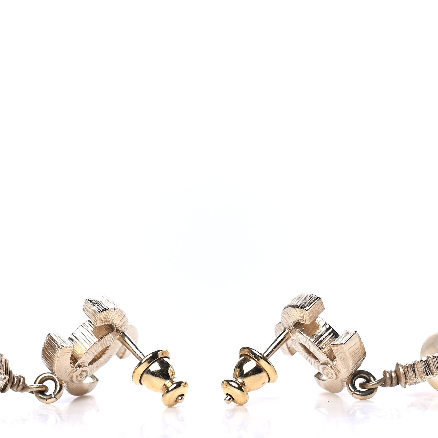 Chanel Baguette Crystal CC Pearl Drop Art Decoco Earrings Light Gold 3 of 4