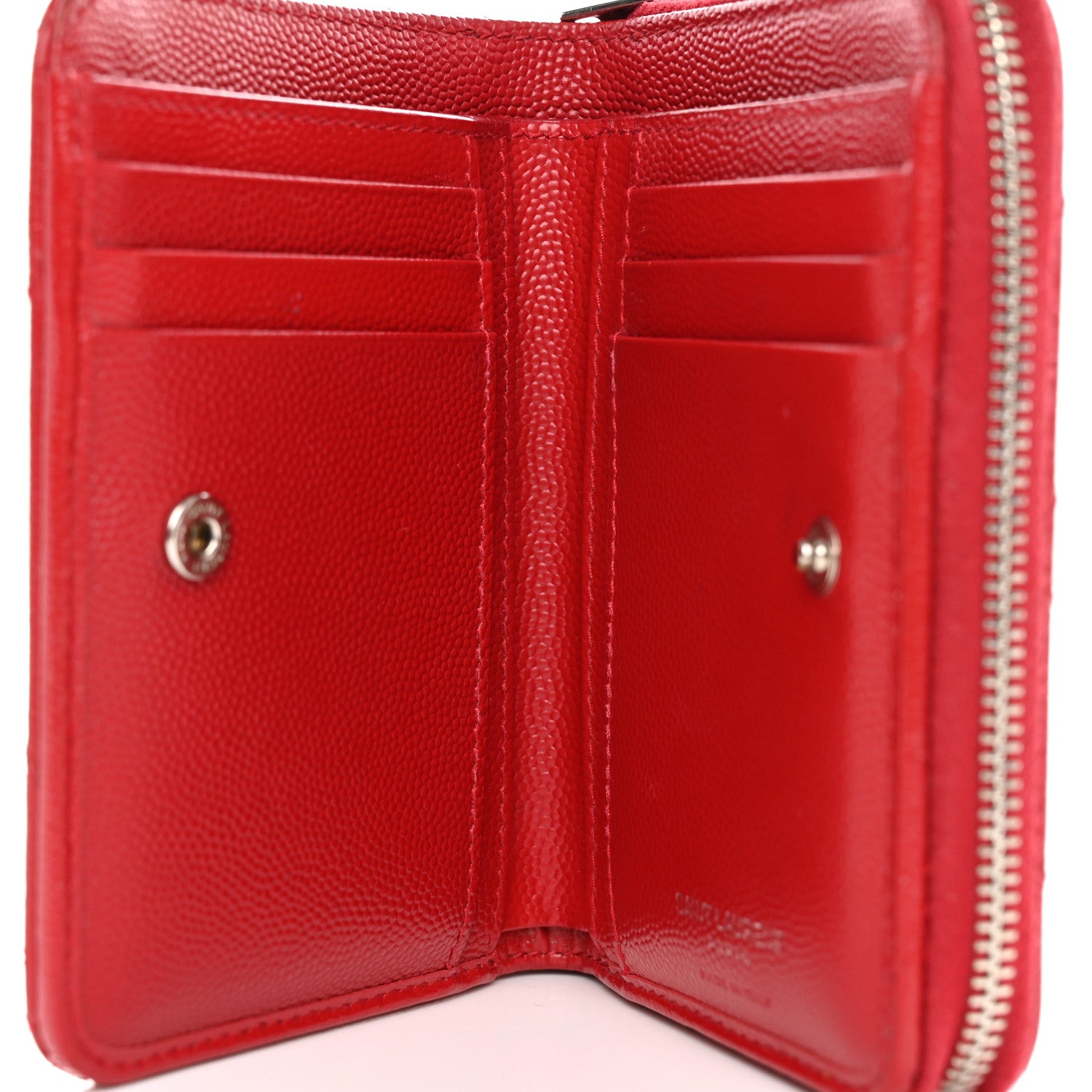 Saint Laurent Grain De Poudre Matelasse Chevron Monogram Compact Zip Around Wallet Red 5 of 9