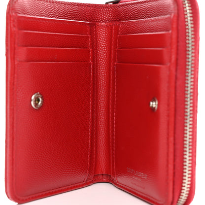 Saint Laurent Grain De Poudre Matelasse Chevron Monogram Compact Zip Around Wallet Red 5 of 9