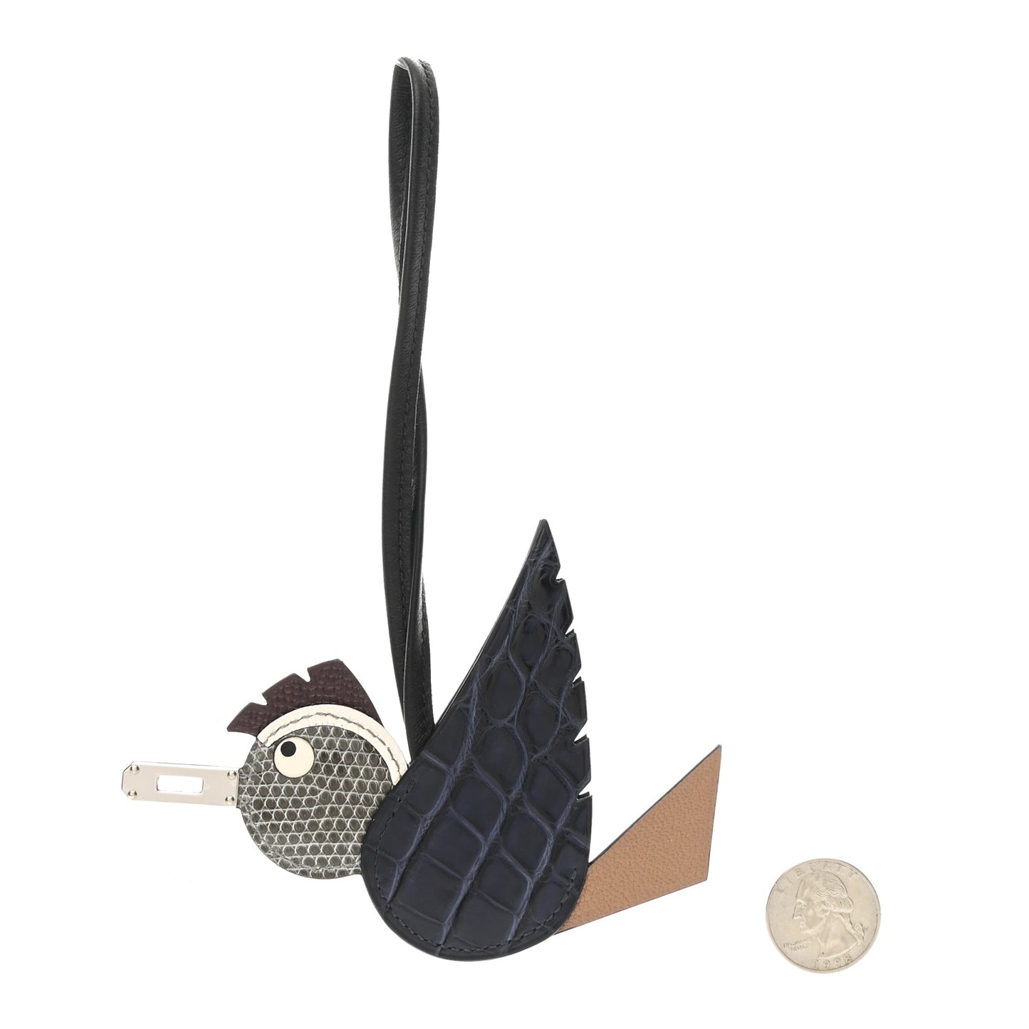 Epsom Swift Alligator Lizard Birdy Bag Charm Bleu Marine Chai Chocolate Black