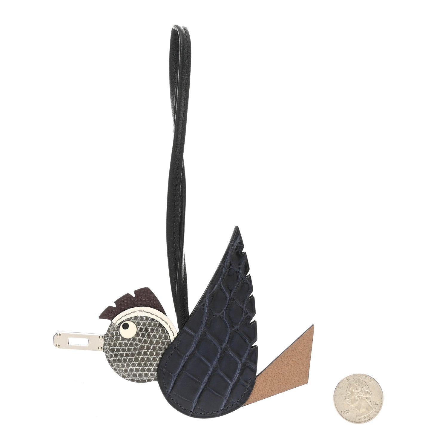 Hermes Epsom Swift Alligator Lizard Birdy Bag Charm Bleu Marine Chai Chocolate Black 2 of 5