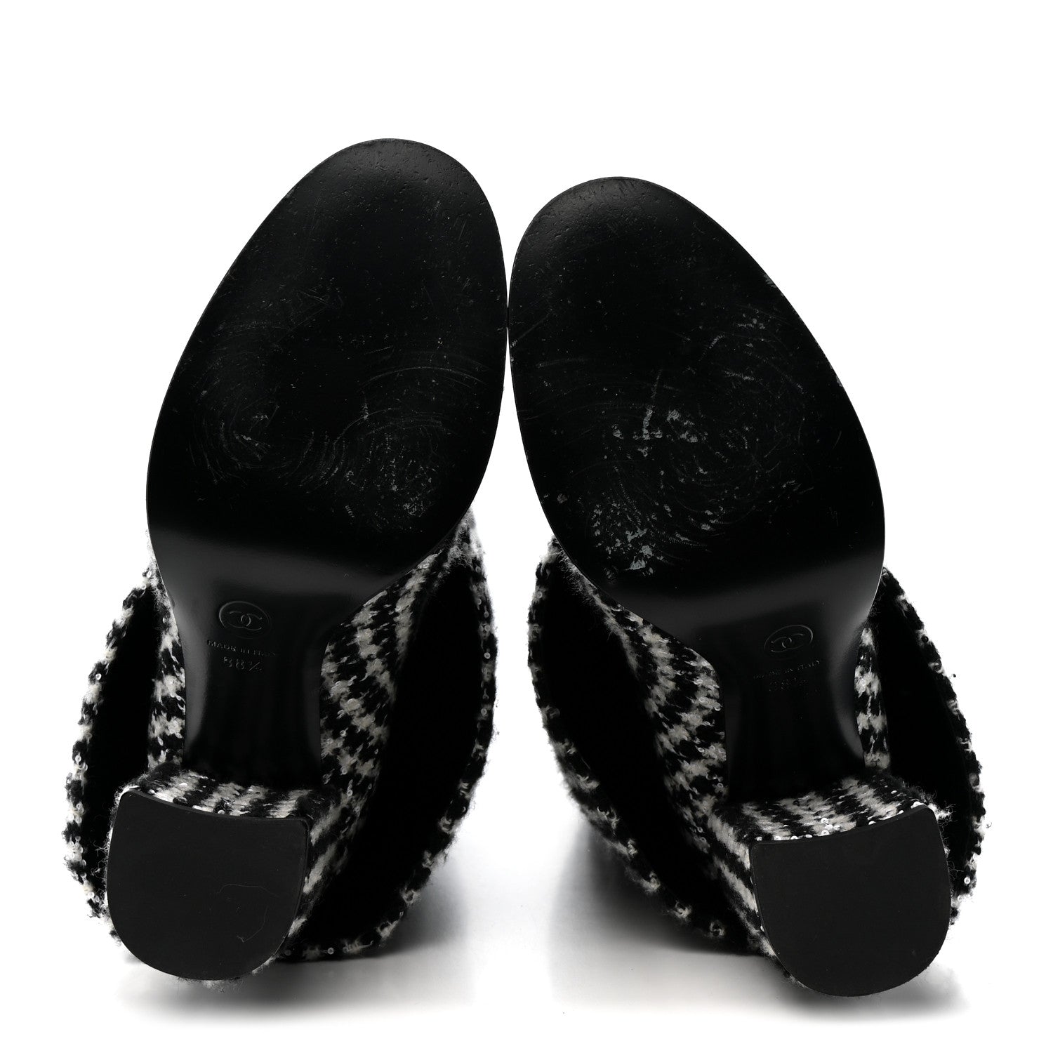 Chanel Tweed Sequin Velvet Cap Toe Fold Over High Boots 38.5 White Black 5 of 9