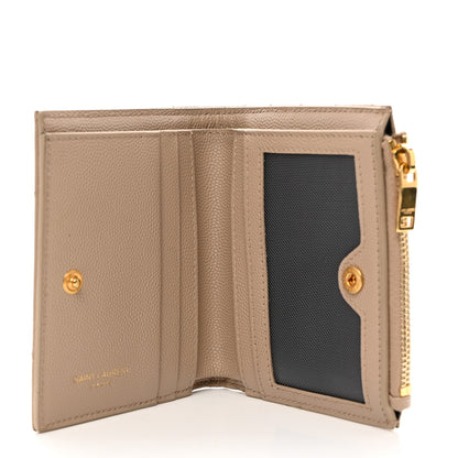 Saint Laurent SAINT LAURENT Grain De Poudre Matelasse Chevron Monogram Zipped Card Case Dark Beige 5 of 8