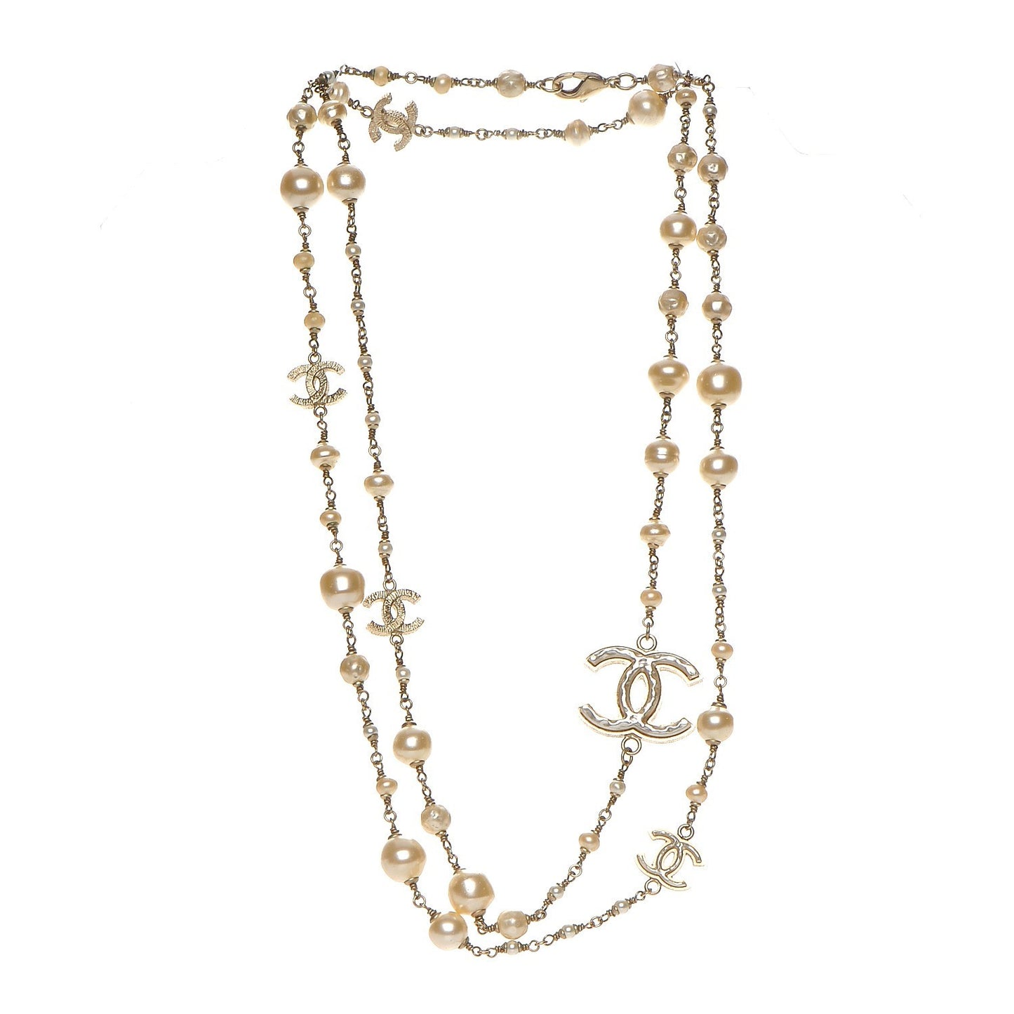 Irregular Pearl CC Long Necklace Light Gold