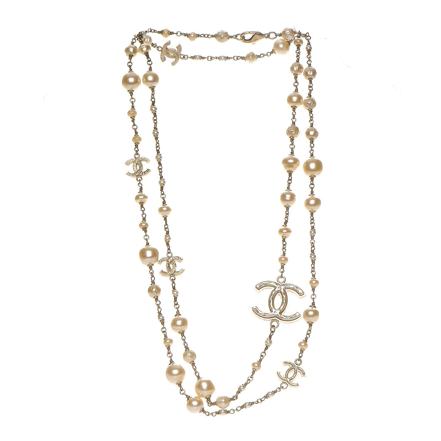 Chanel Irregular Pearl CC Long Necklace Light Gold 3 of 5