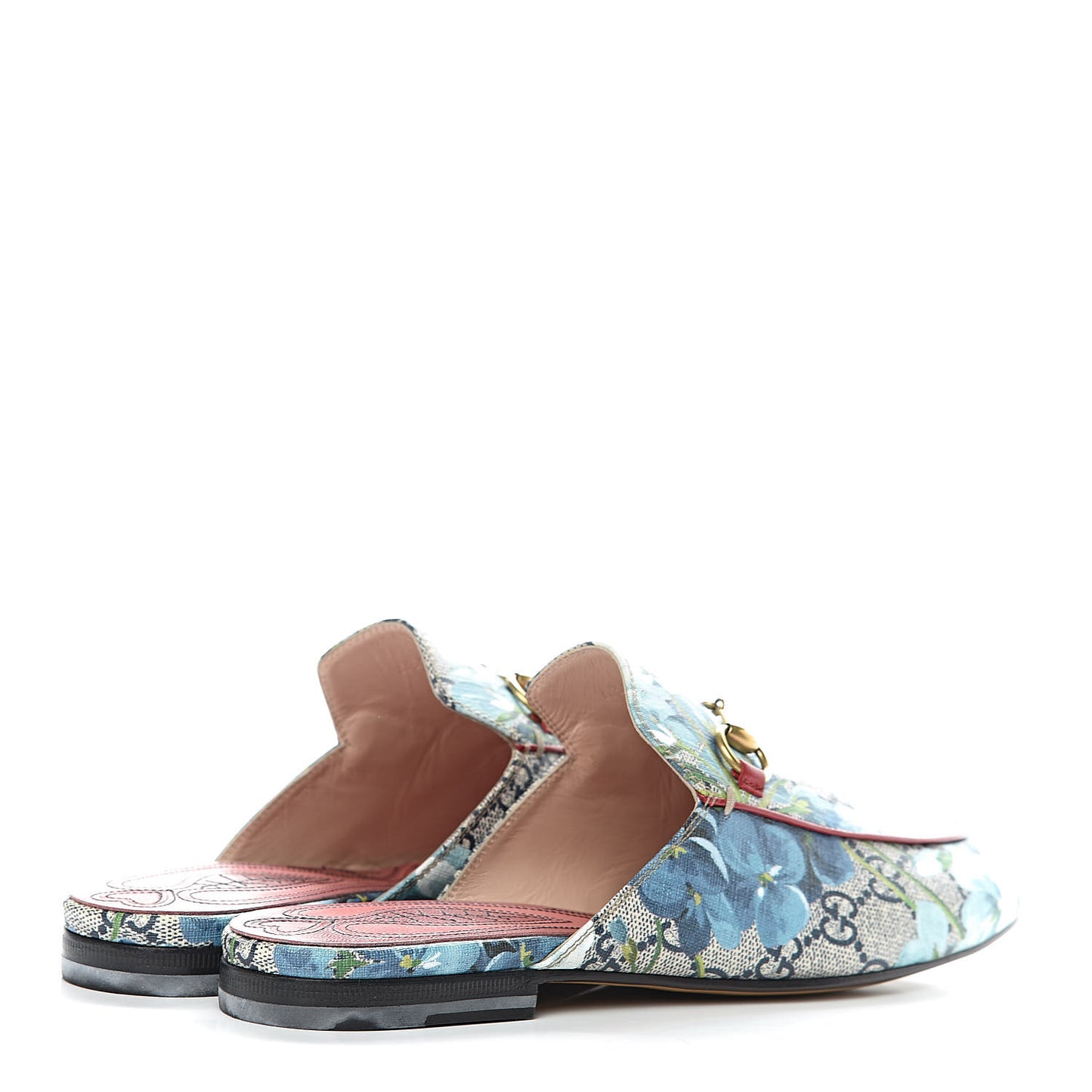 GG Supreme Monogram Blooms Womens Princetown Slippers 37.5 Beige Blue Navy Hibiscus Red