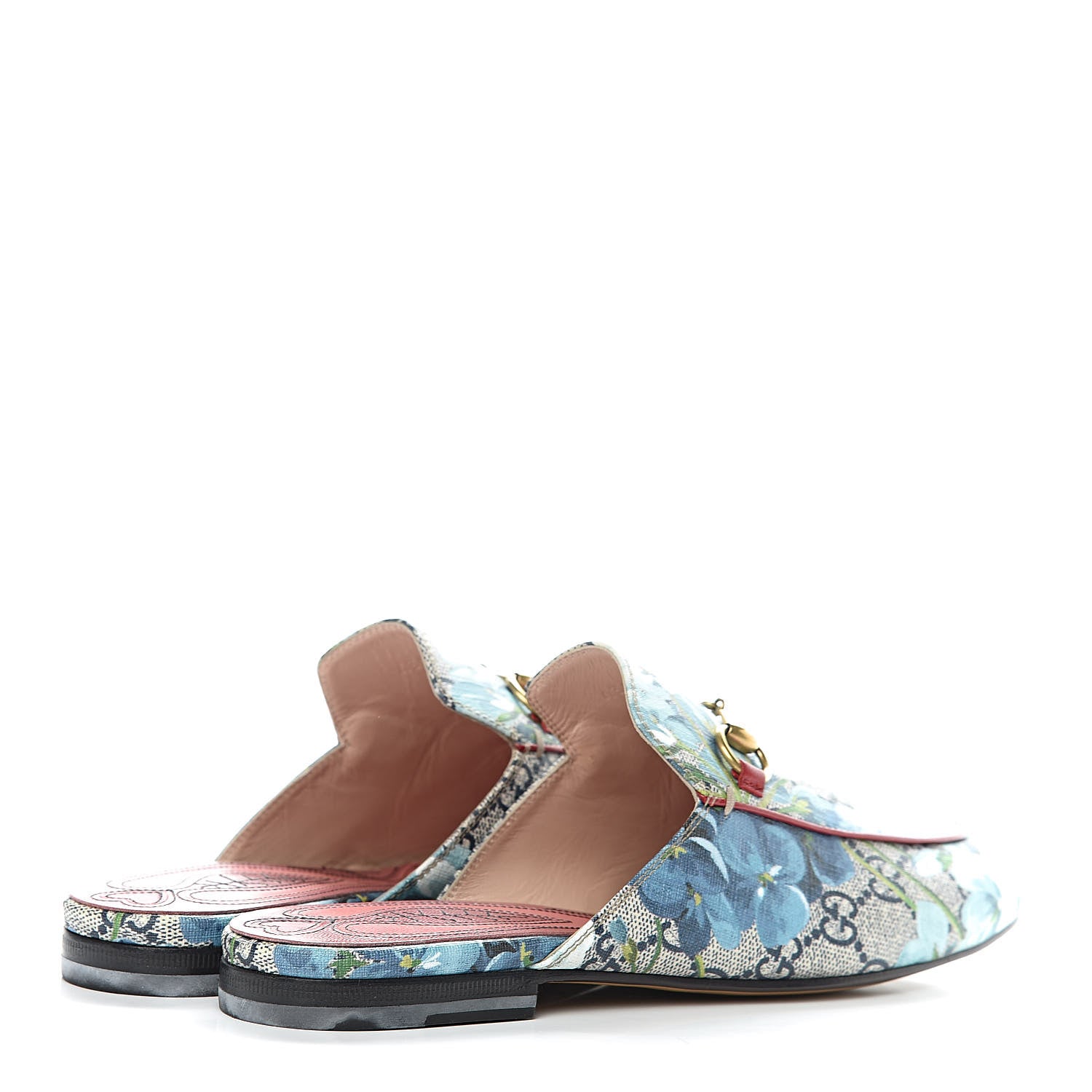 Gucci GG Supreme Monogram Blooms Womens Princetown Slippers 37.5 Beige Blue Navy Hibiscus Red 4 of 9