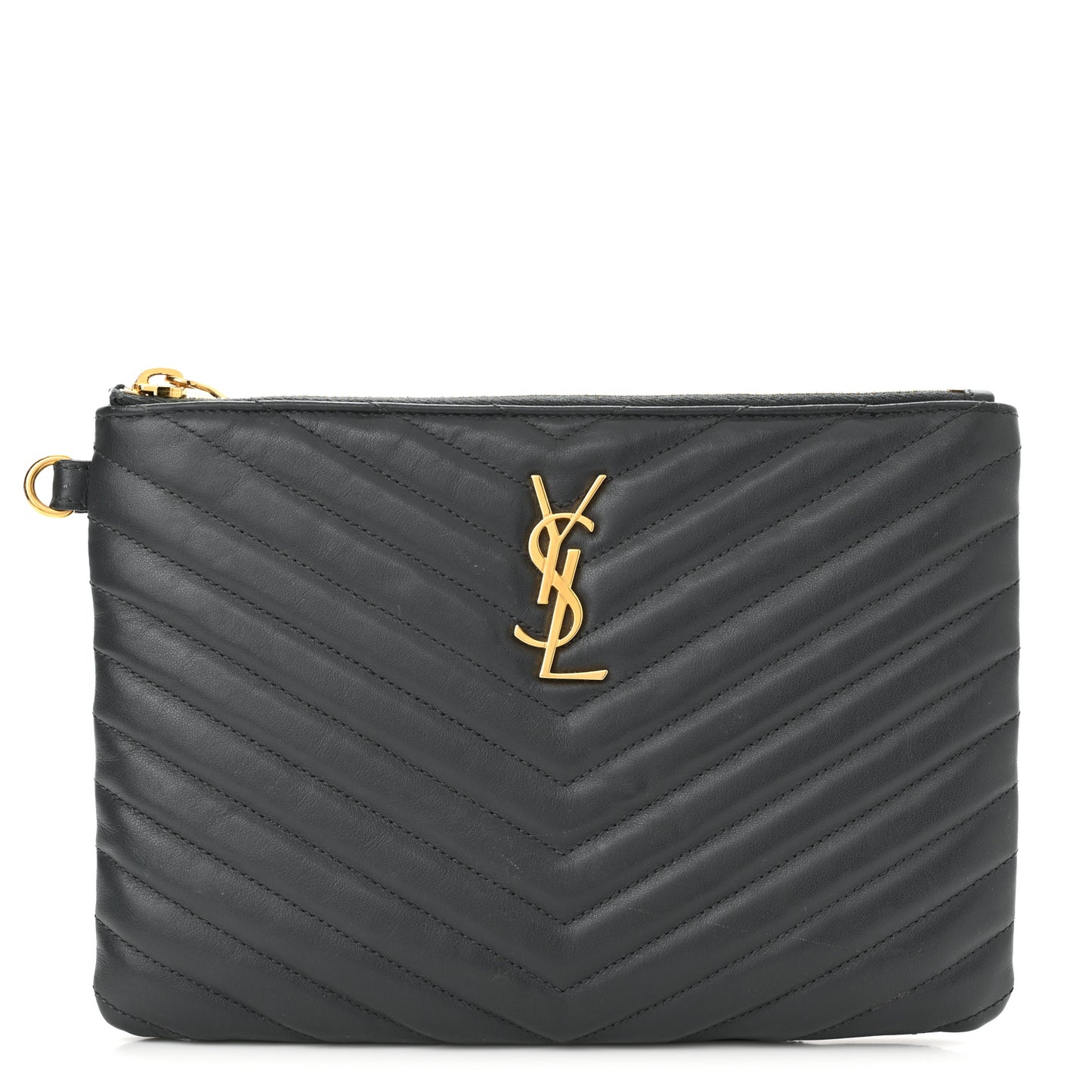 Calfskin Matelasse Chevron Monogram A5 Wristlet Dark Smog