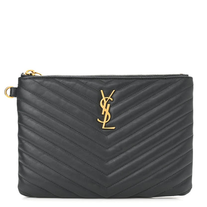Saint Laurent Calfskin Matelasse Chevron Monogram A5 Wristlet Dark Smog 1 of 9