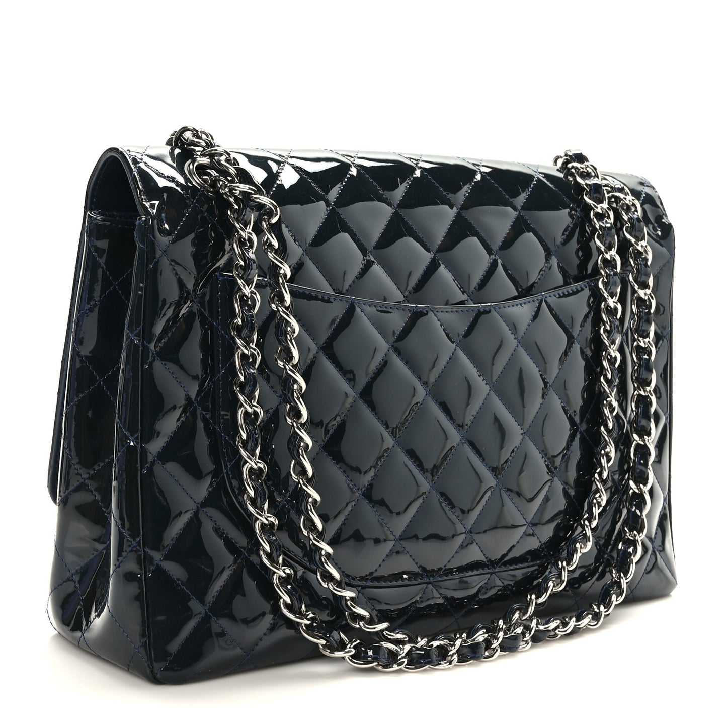 Patent Quilted Maxi Single Flap Navy Blue