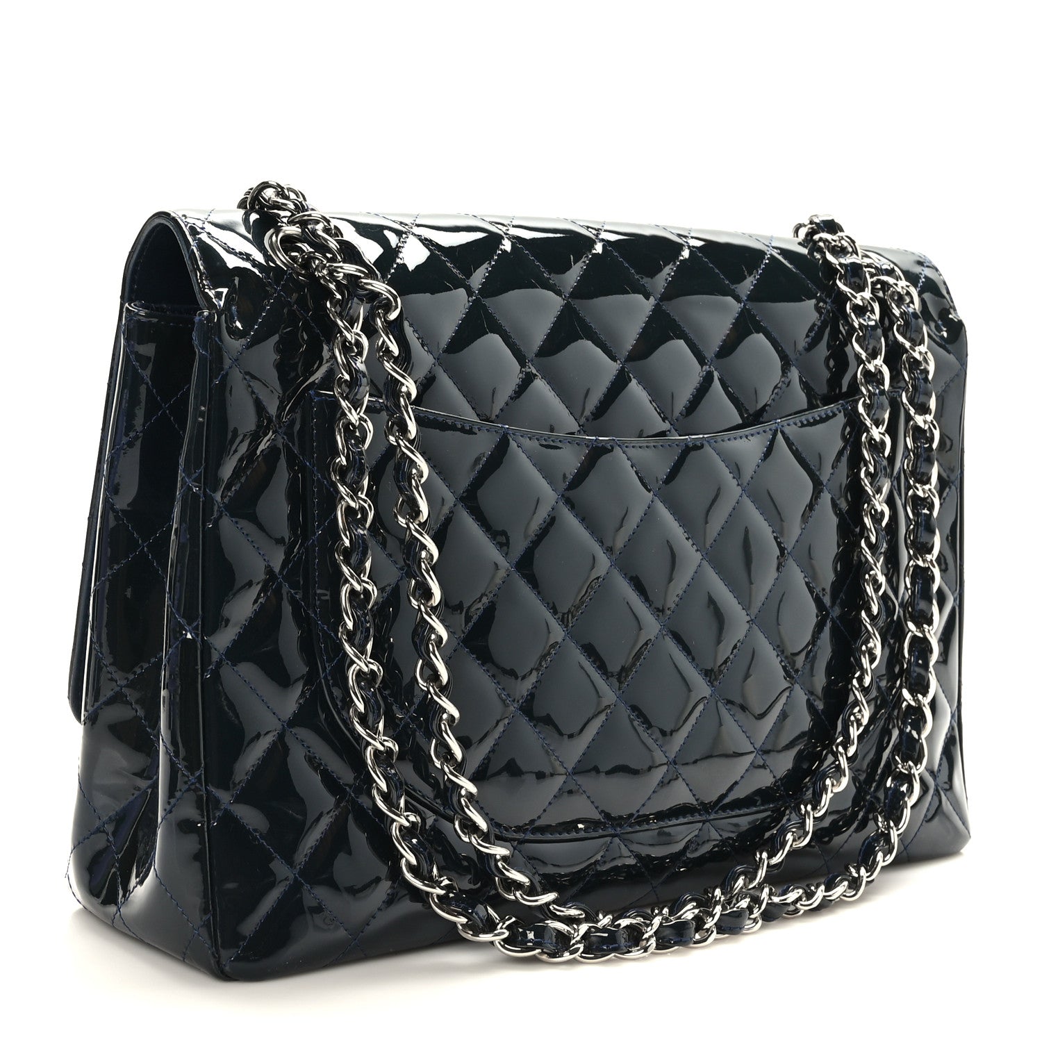 Chanel Patent Quilted Maxi Single Flap Navy Blue 3 of 9