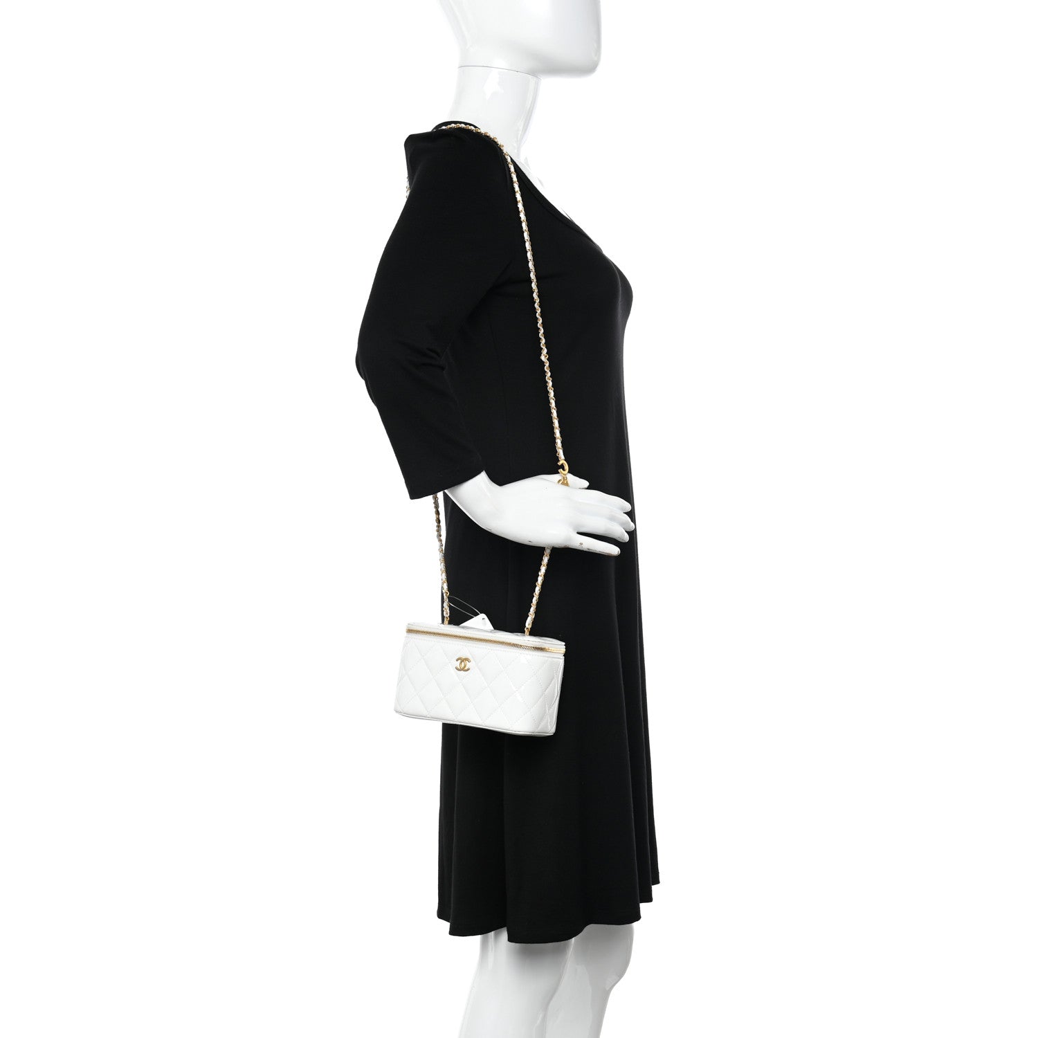 Chanel Patent Enamel Quilted Small Coco Hearts Vanity Case With Chain White 2 of 11
