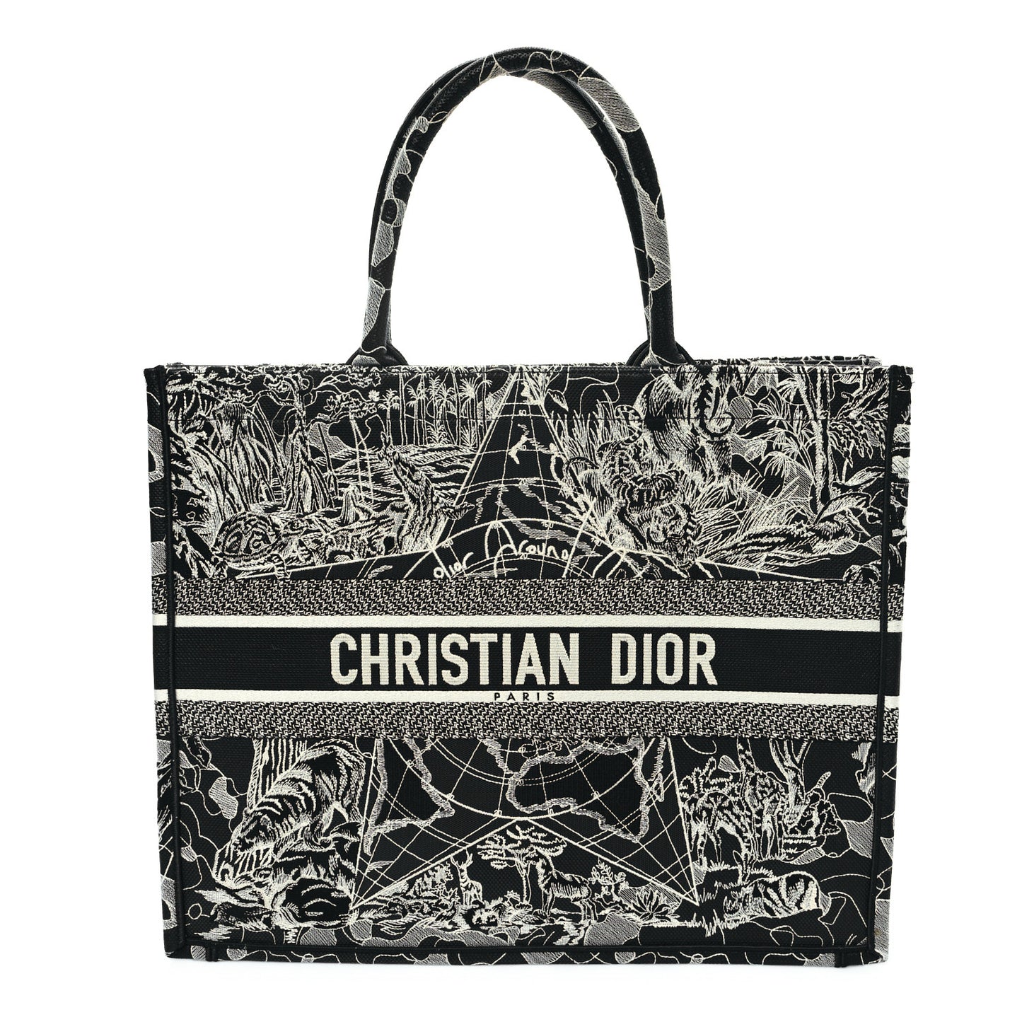 Canvas Embroidered Large Around The World Book Tote Black White